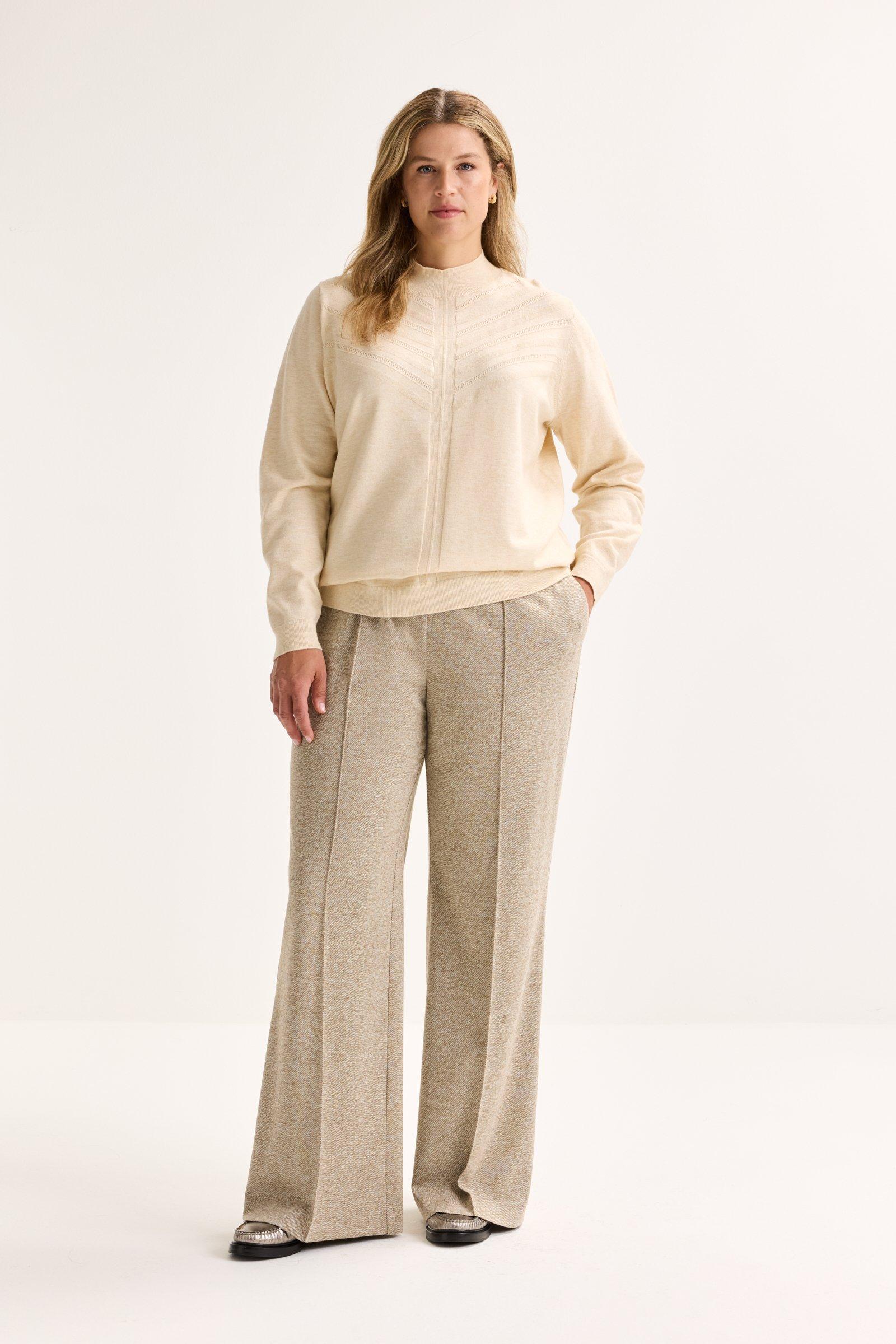 Broek in wollige twill met taille-elastiek - may