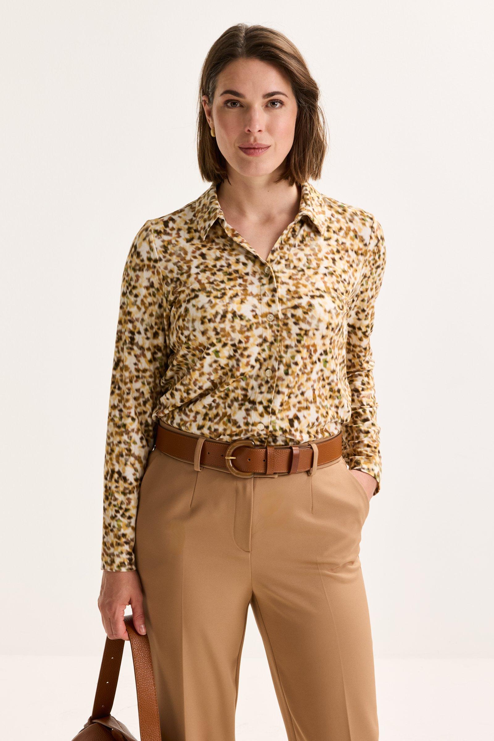 Easy care hemdblouse in jersey met abstracte print - may