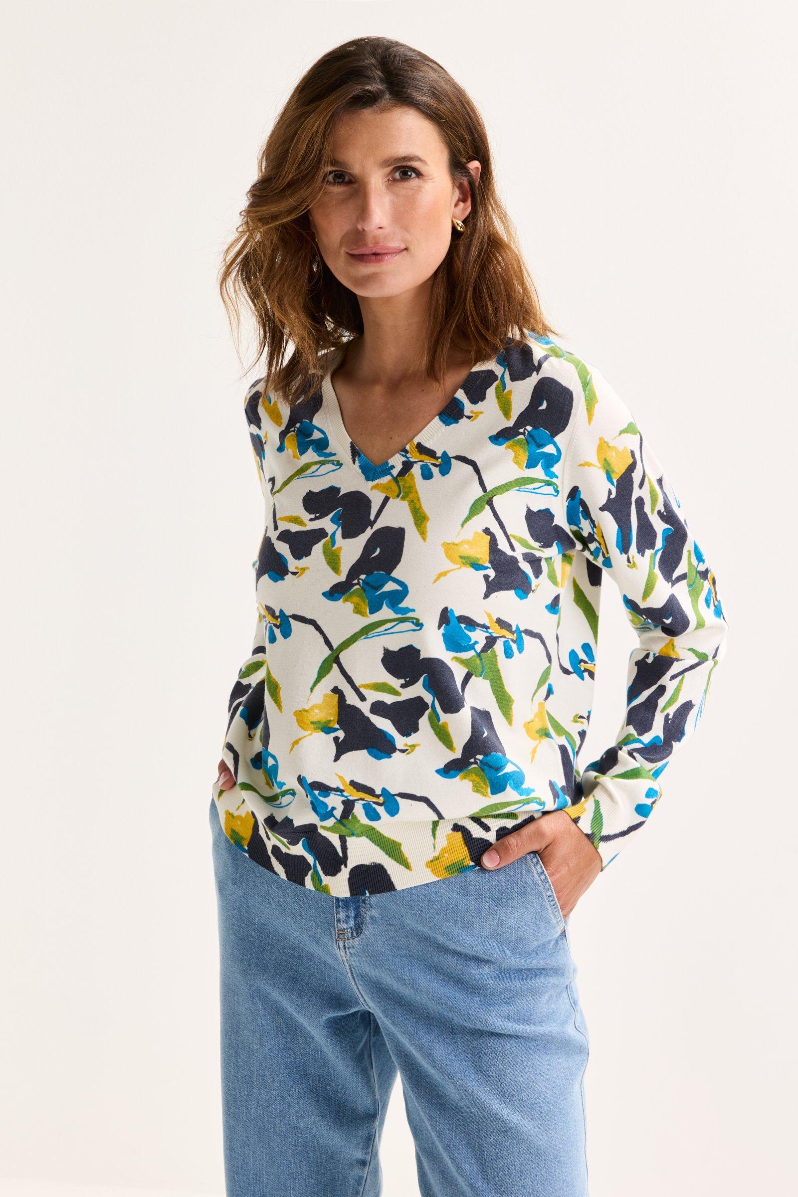 Pull imprimé à col en V