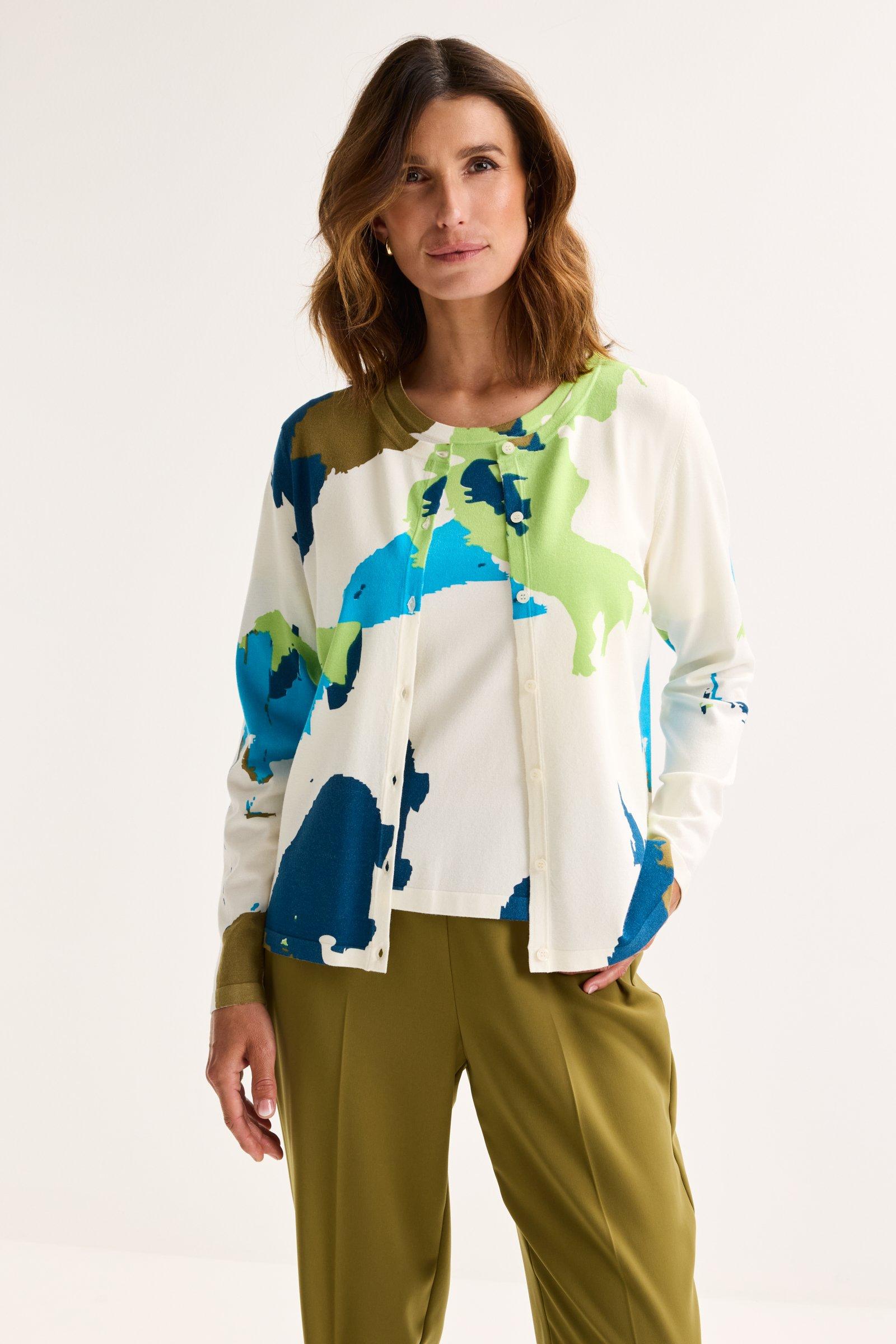 Fijne cardigan met abstracte print - null - may
