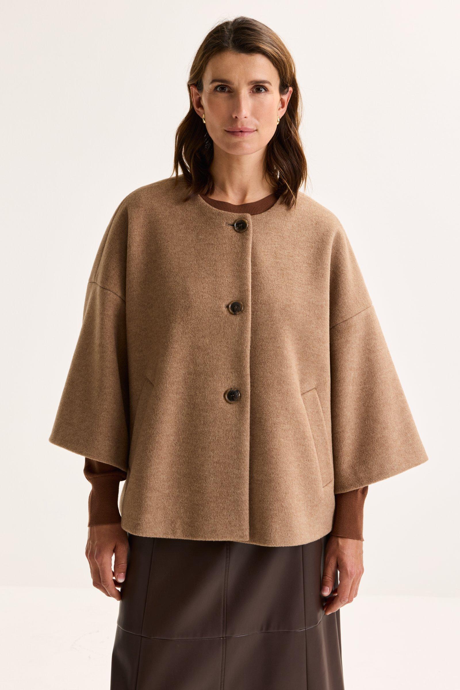 Manteau évasé court à col châle amovible - null - may