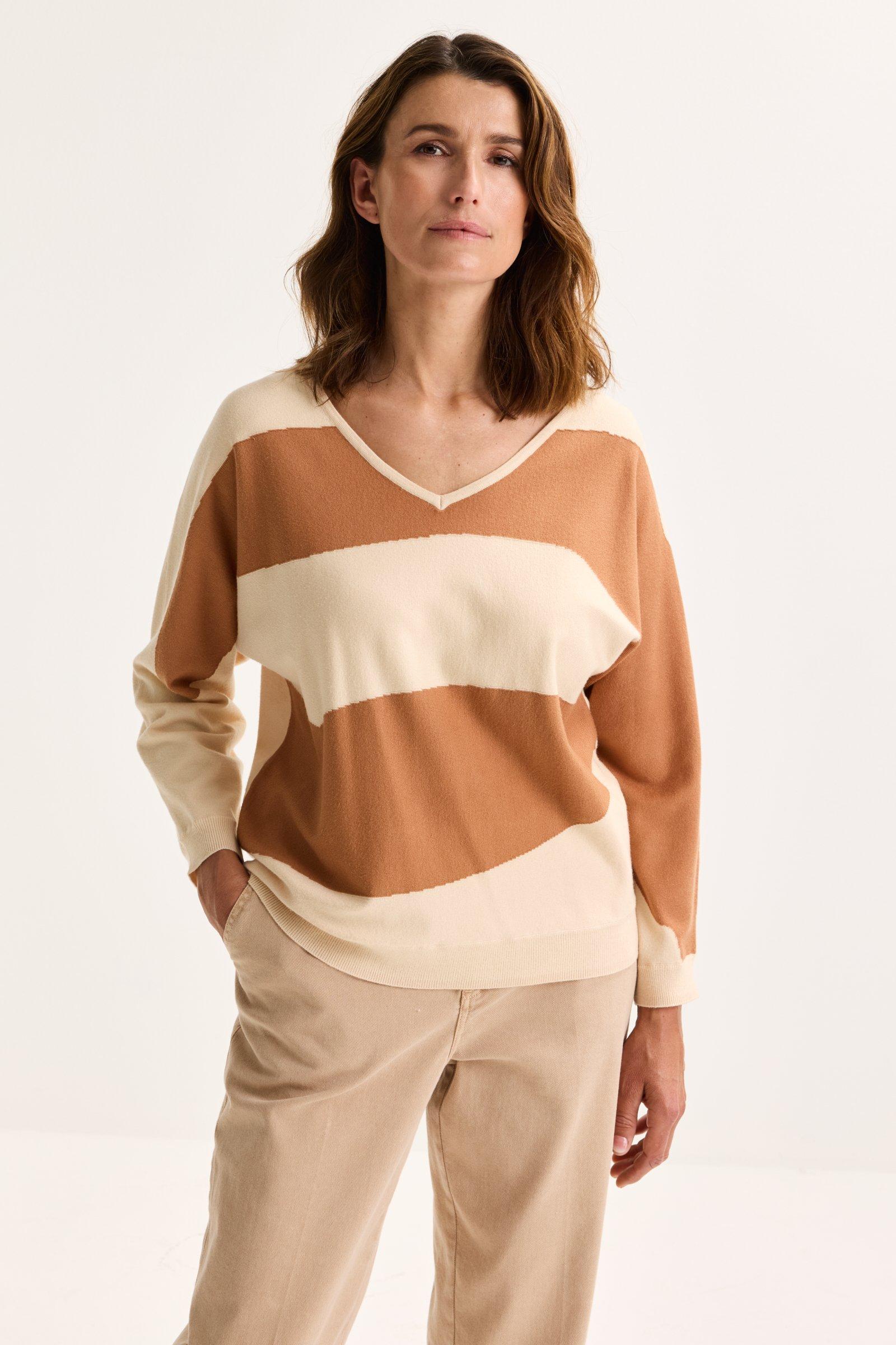 Mayerline Fijne Colourblocking Trui Met V-hals