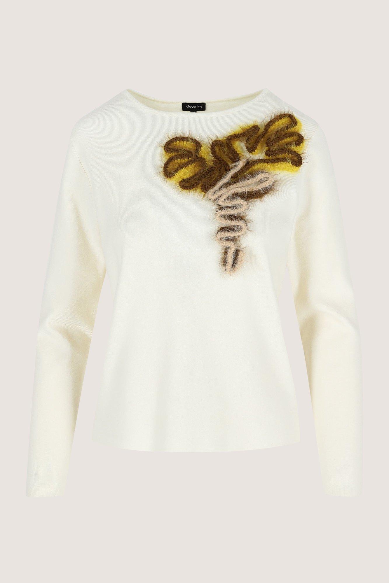 Pulls - Pull fin c&ocirc;tel&eacute; avec broderie en mohair