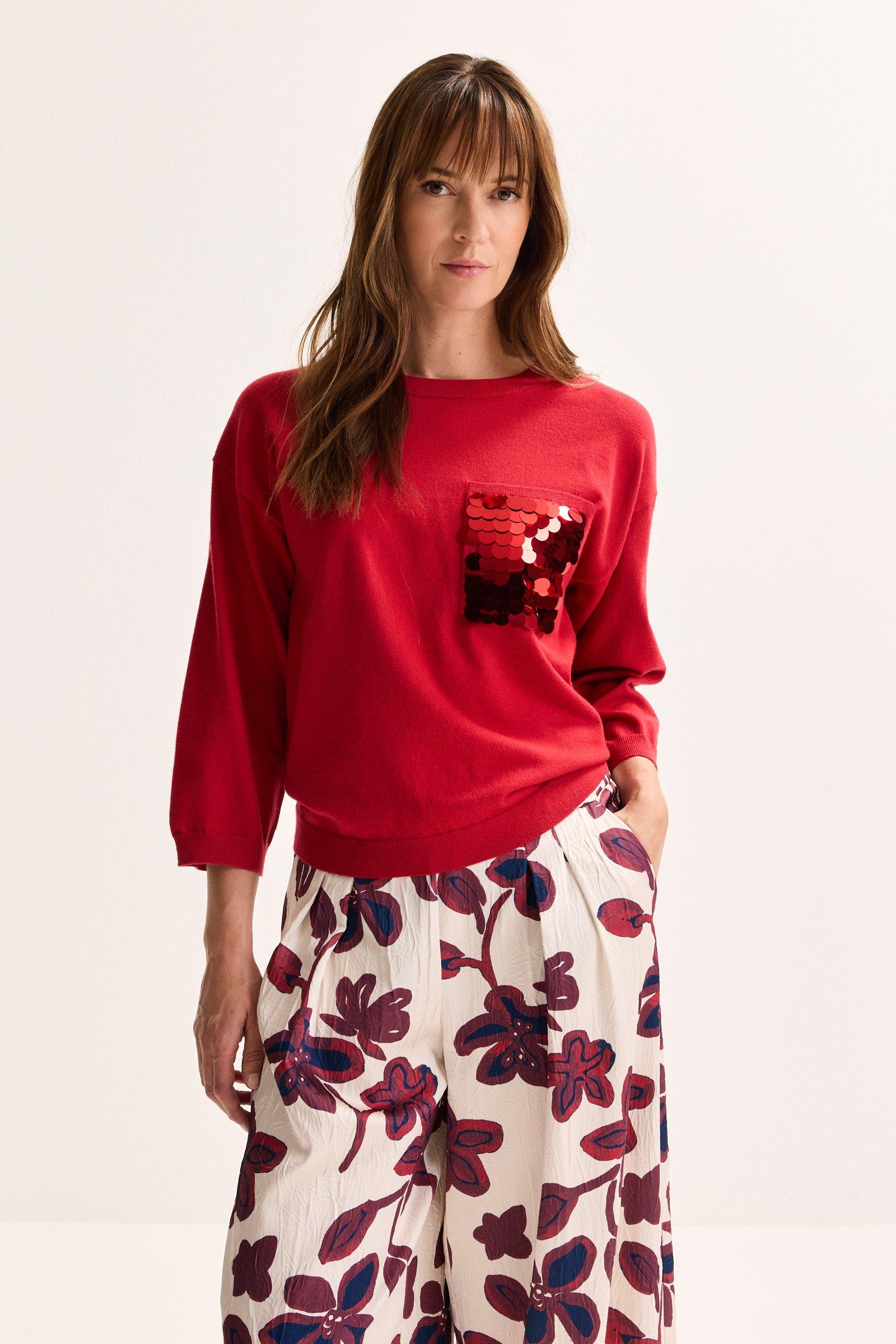 Pull fin avec poche ornée de sequins