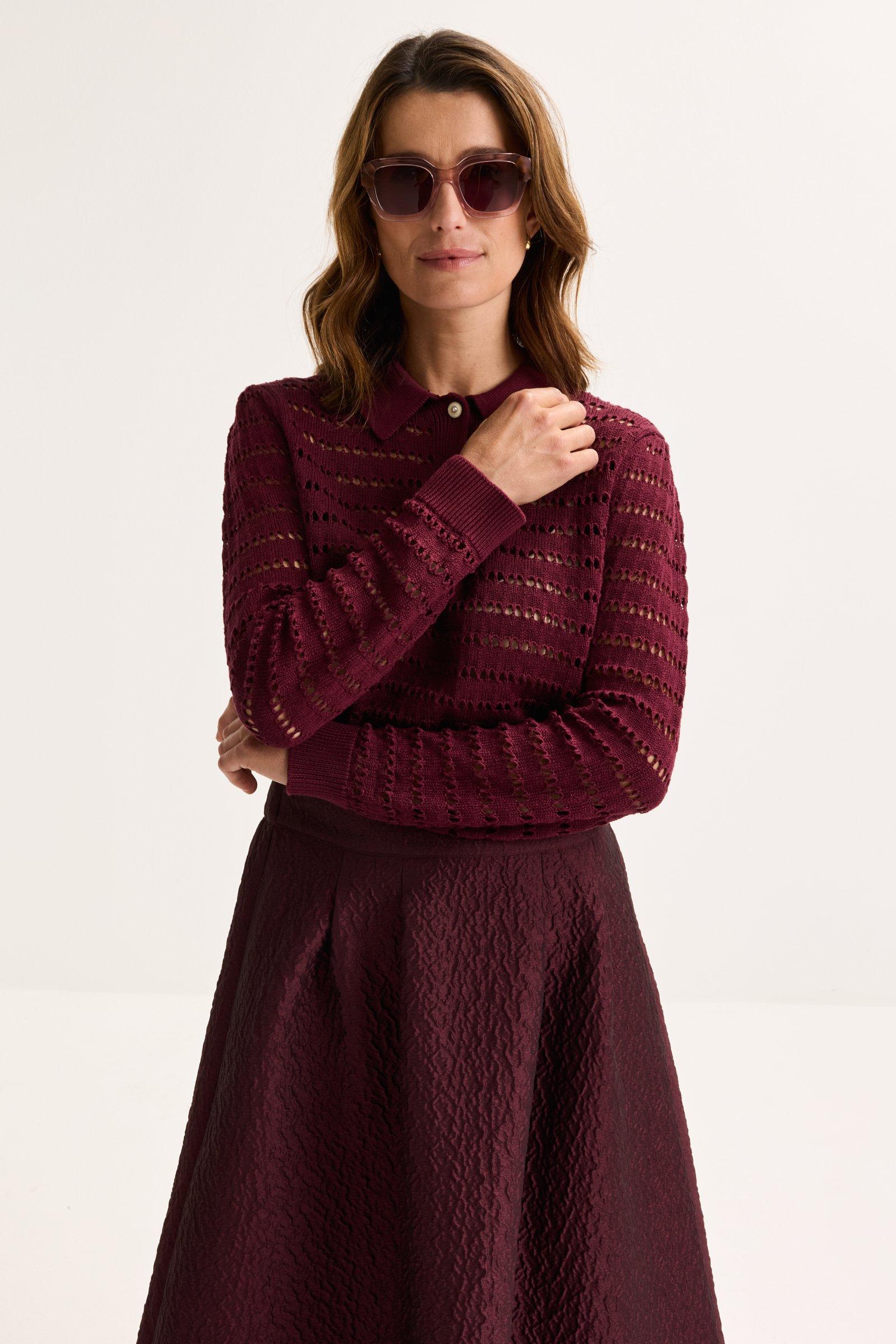 Pull ajouré à col polo