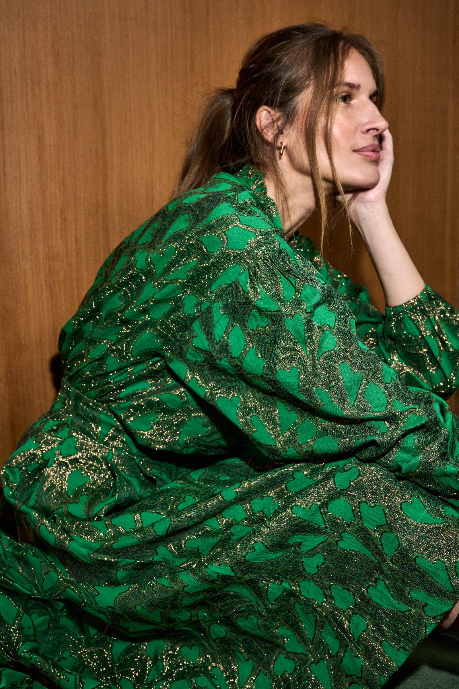Mayerline Blouse In Gouddraadjacquard Met Aangefronst Kraagje