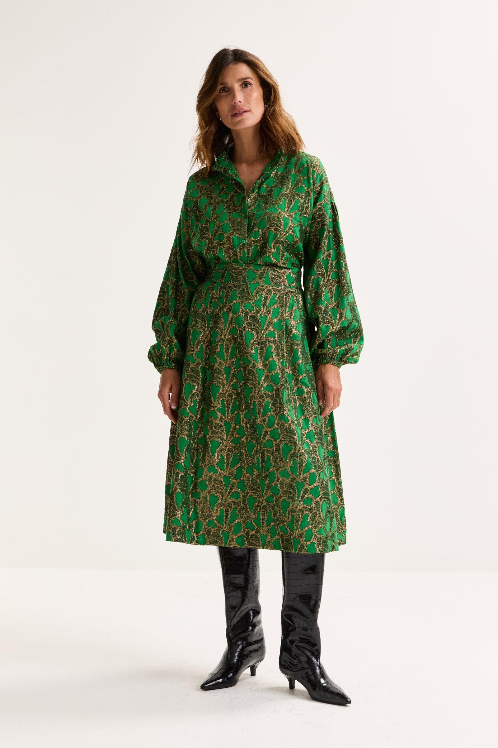 Wijde rok met gouddraadjacquard