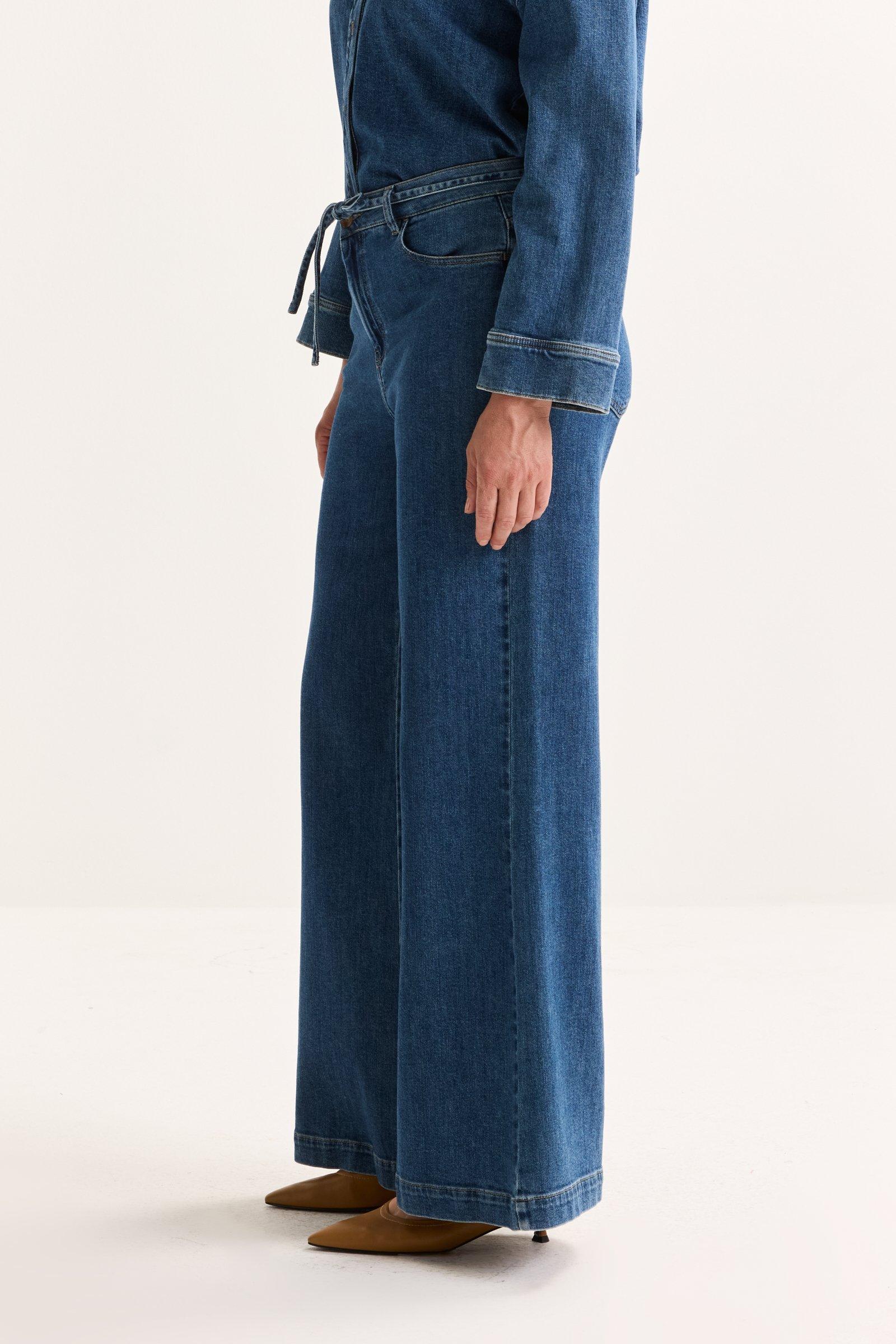 Pantalons - Jeans large en denim stretch fin