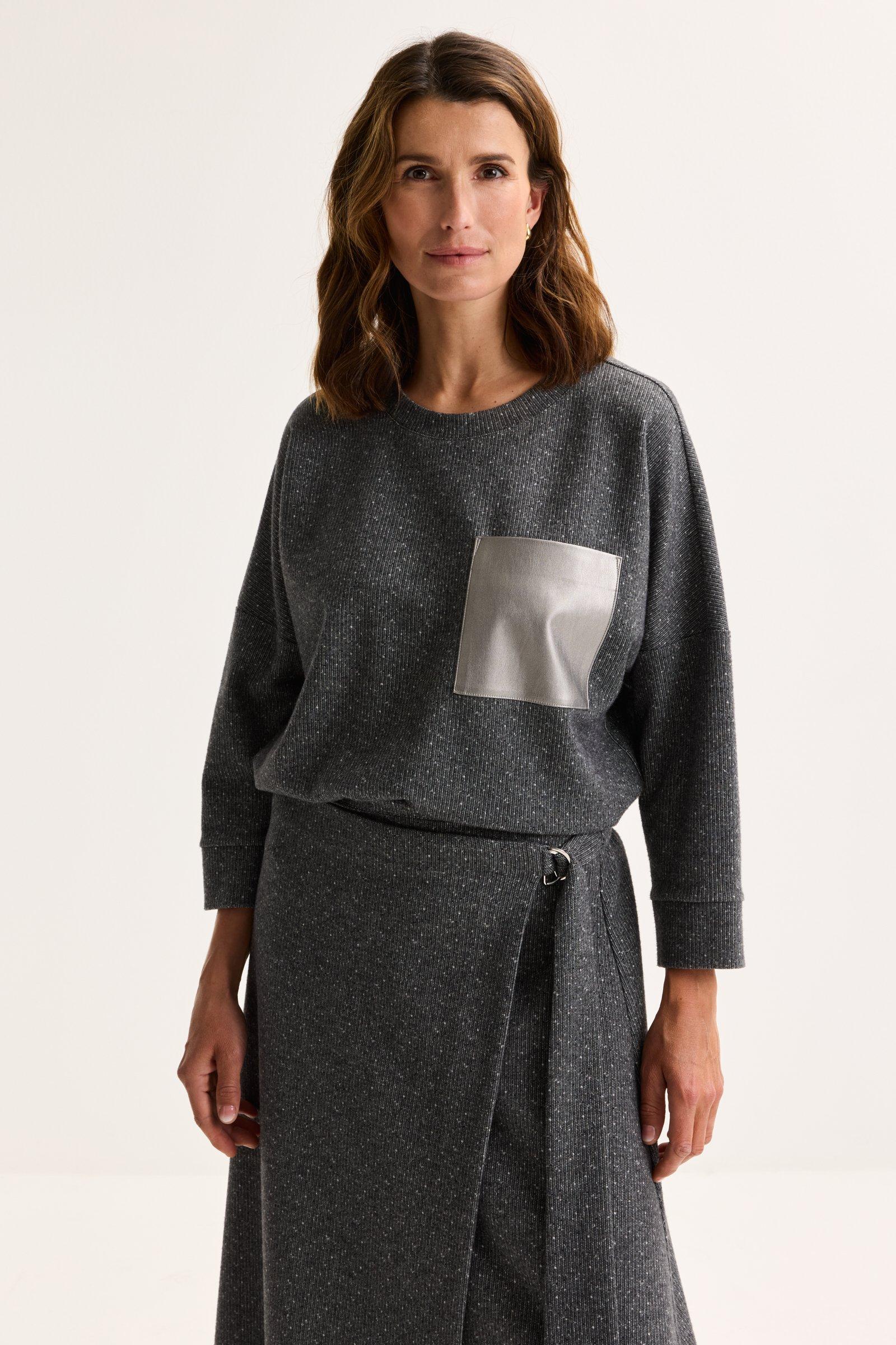 Top in jersey tweed met ronde hals