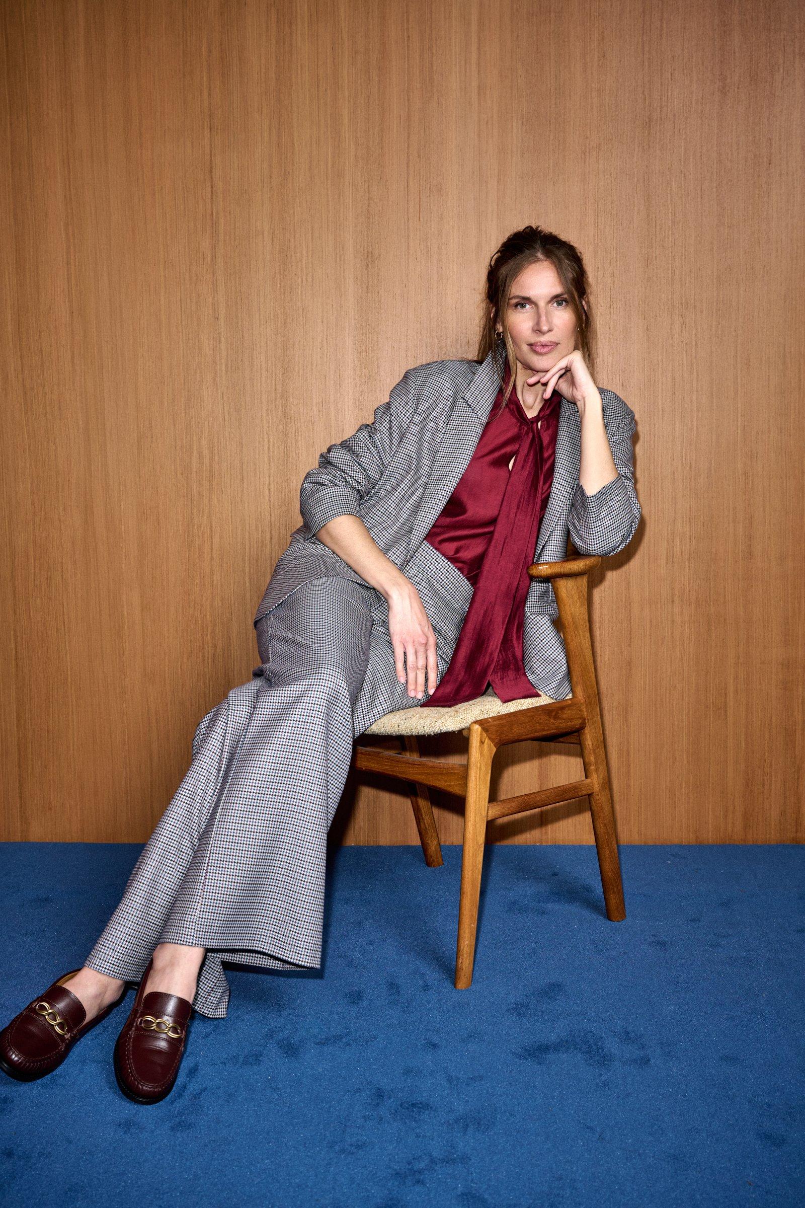 Blazers - Lange blazer met pied-de-poule motief