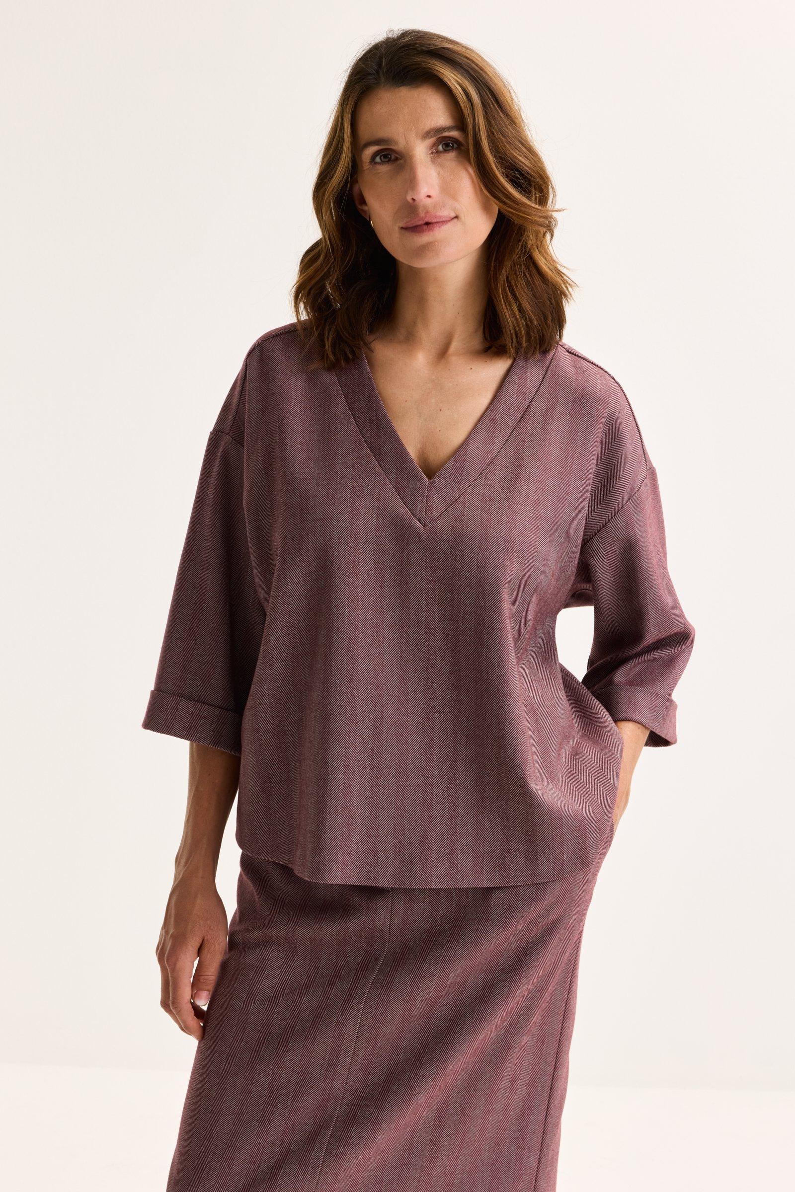 Améline Boxy Blouse Met Visgraatmotief