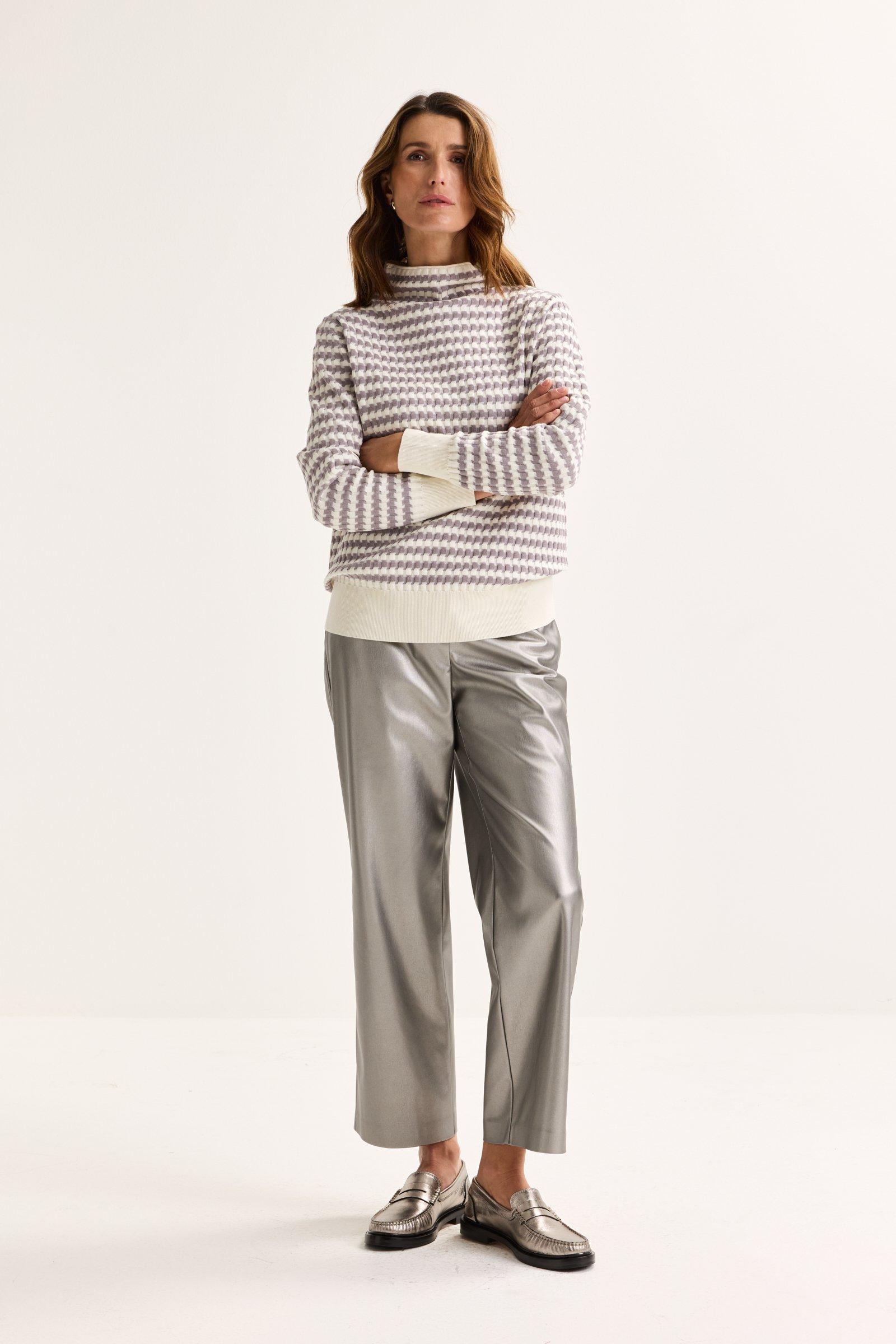 Mayerline Wijde Broek In Zilverkleurig Faux Leer Met Stretch