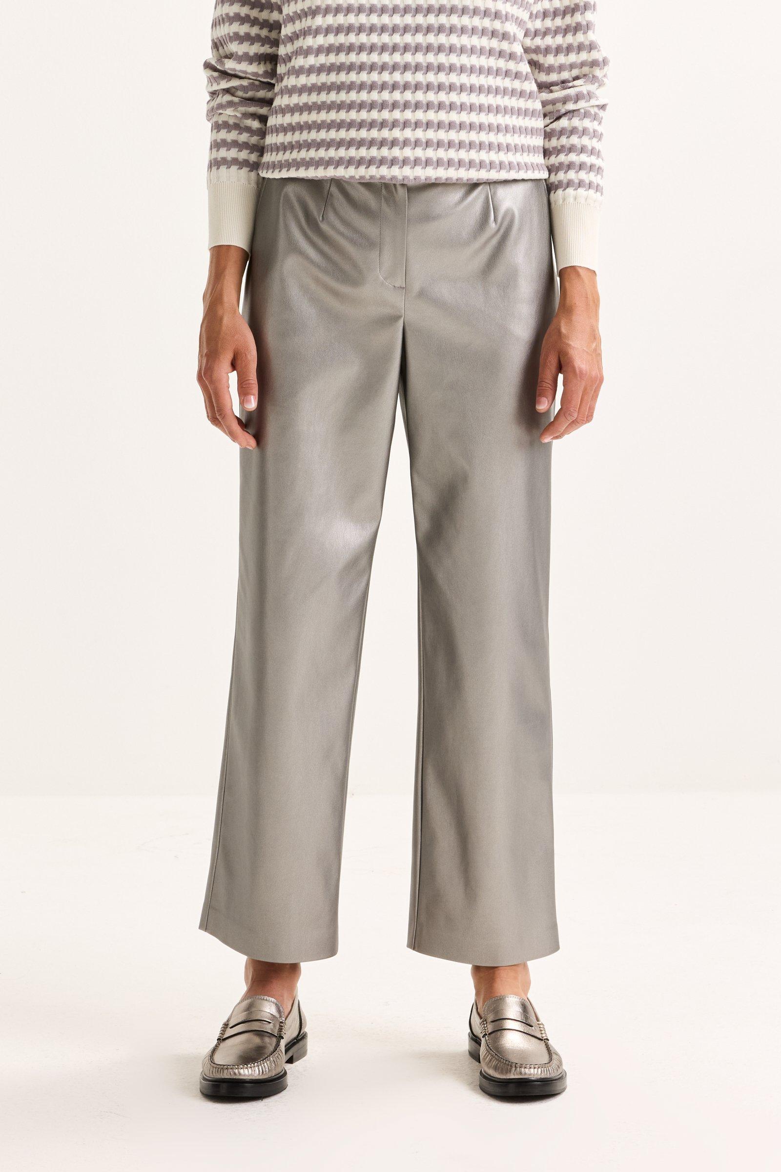 Pantalons - Pantalon large en faux cuir argenté extensible