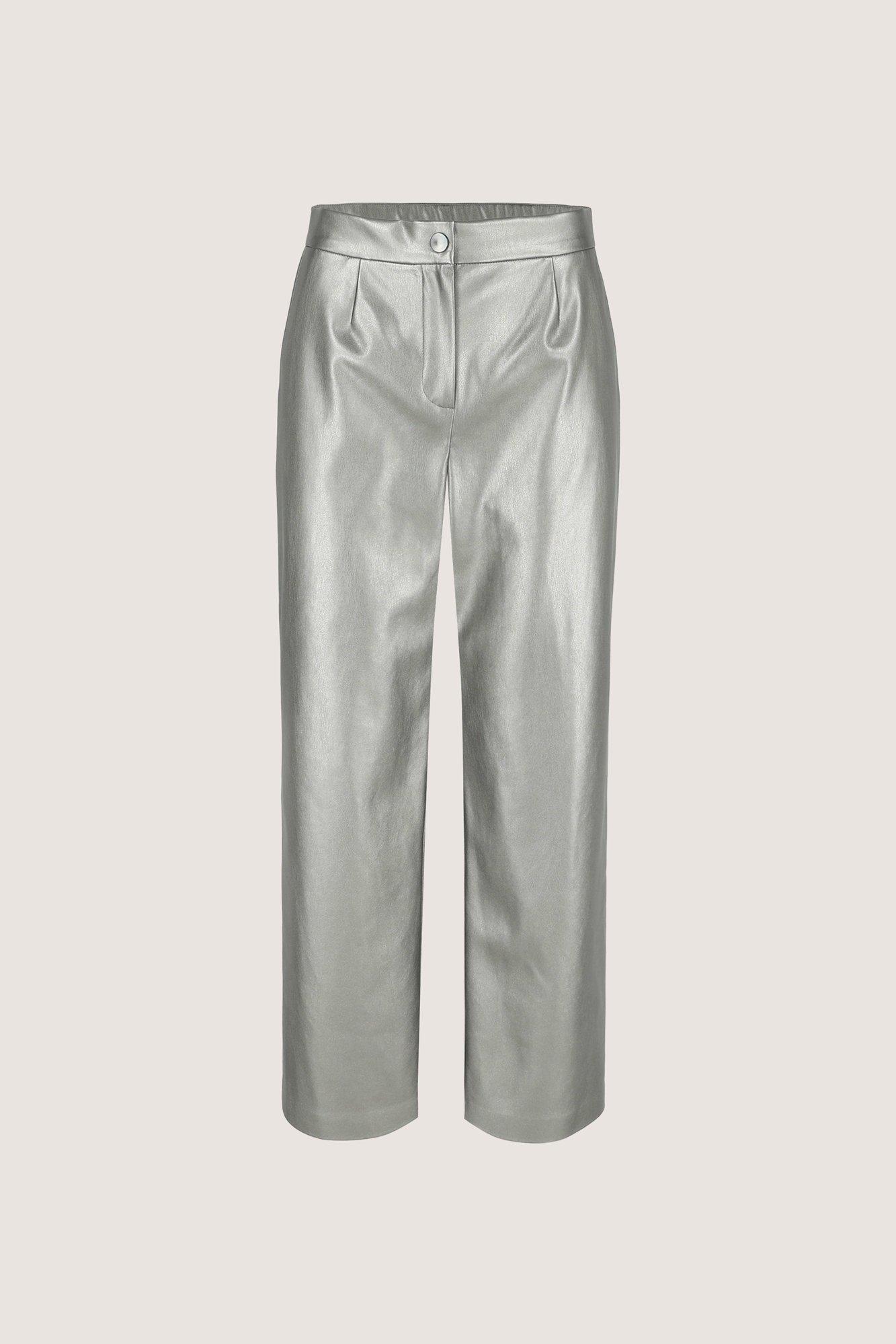 Pantalons - Pantalon large en faux cuir argenté extensible