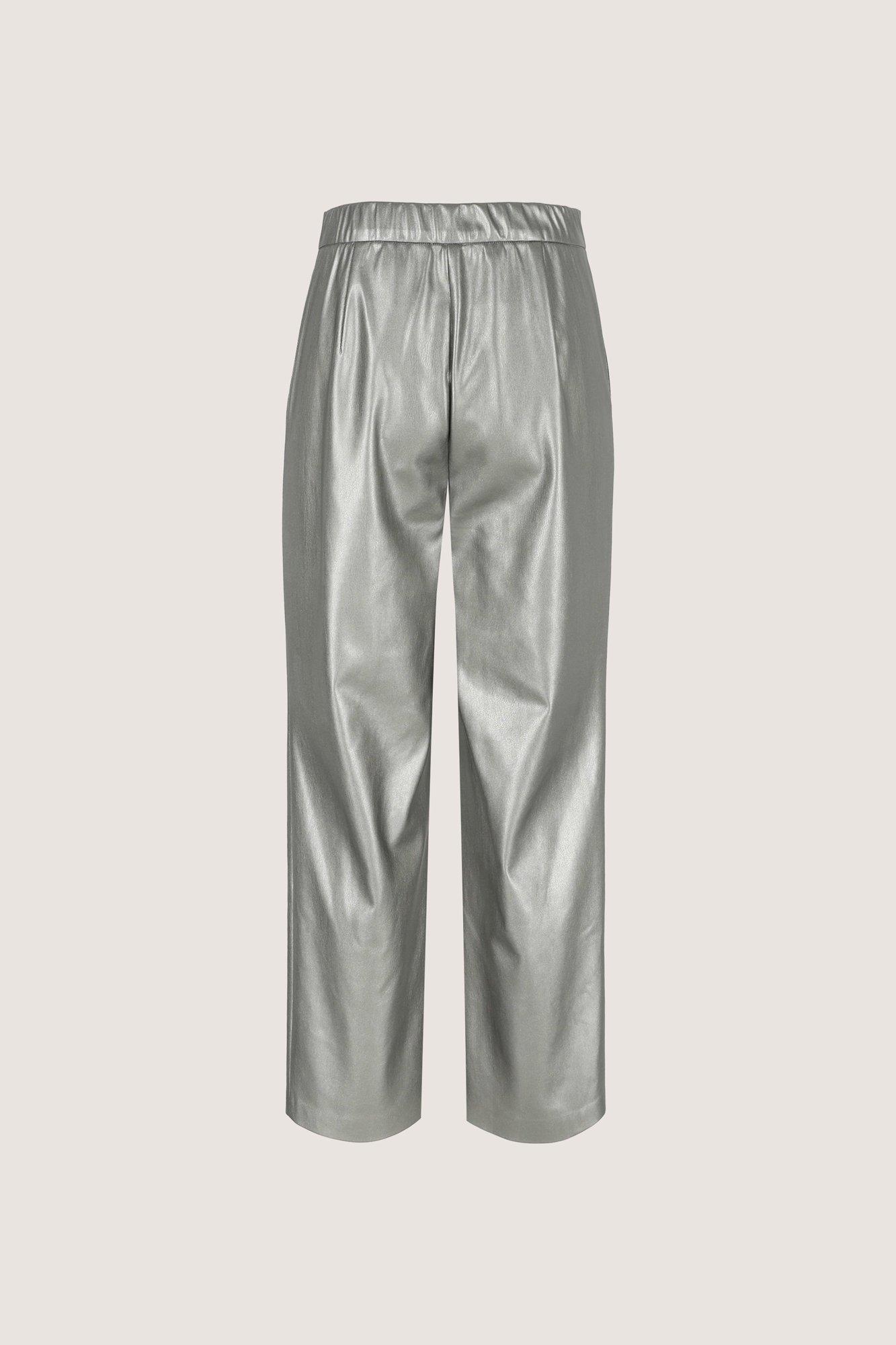 Pantalons - Pantalon large en faux cuir argenté extensible