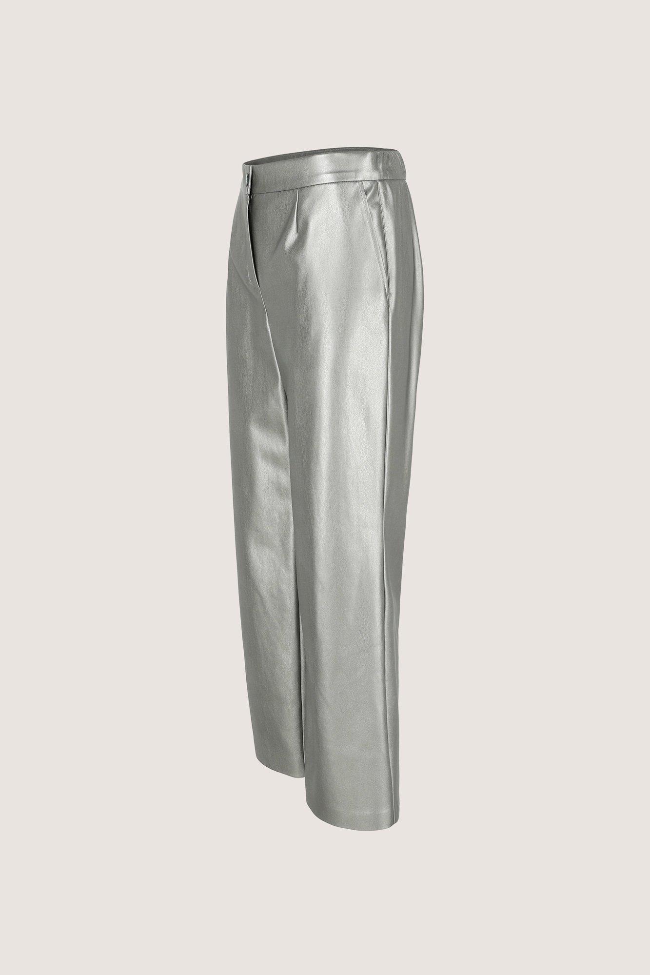 Pantalons - Pantalon large en faux cuir argenté extensible