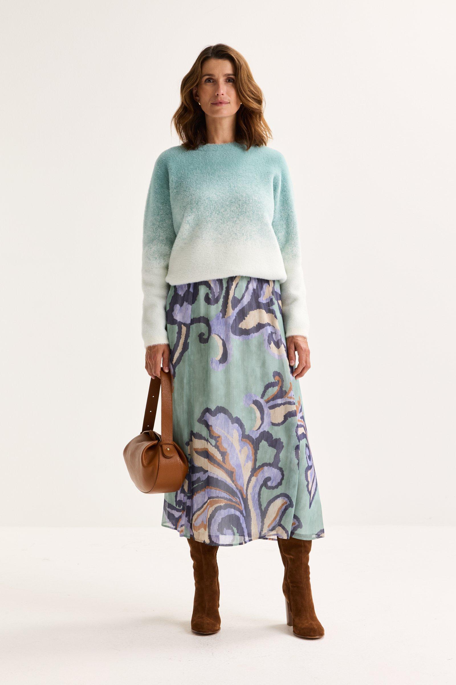 A-lijn midirok in voile met barokke print
