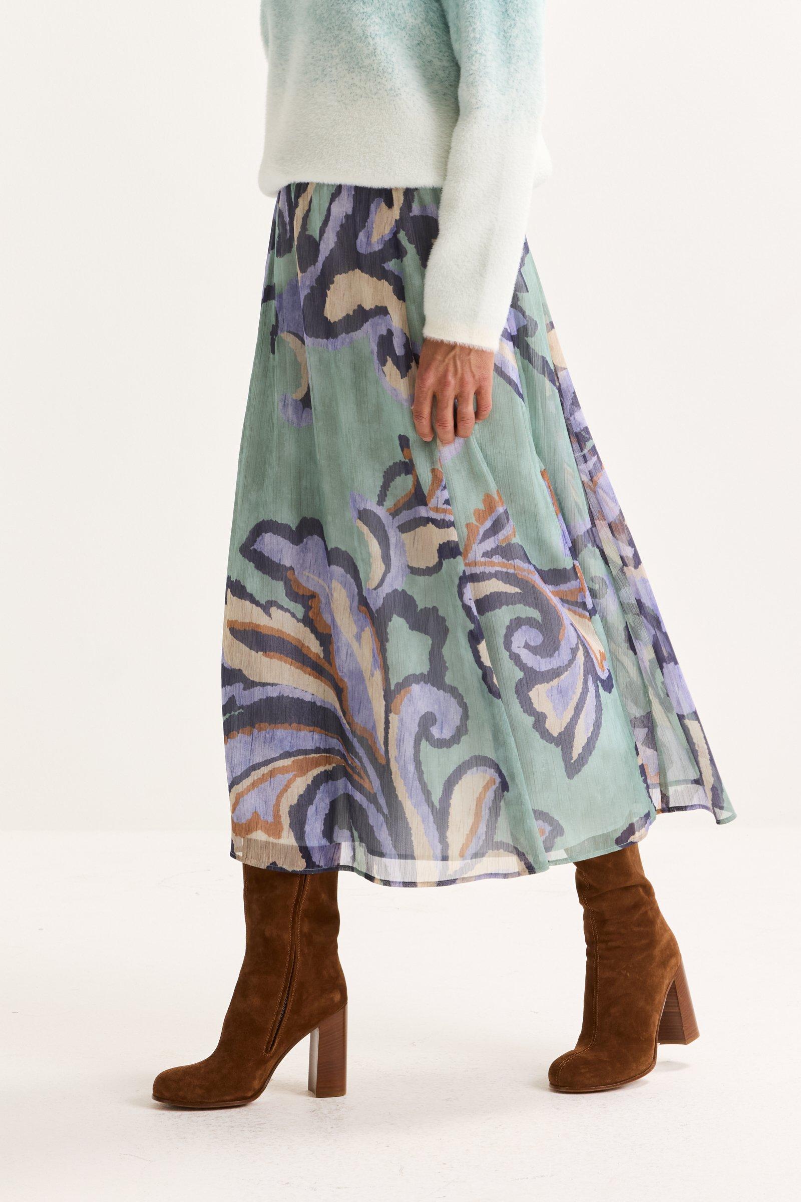 Rokken - A-lijn midirok in voile met barokke print
