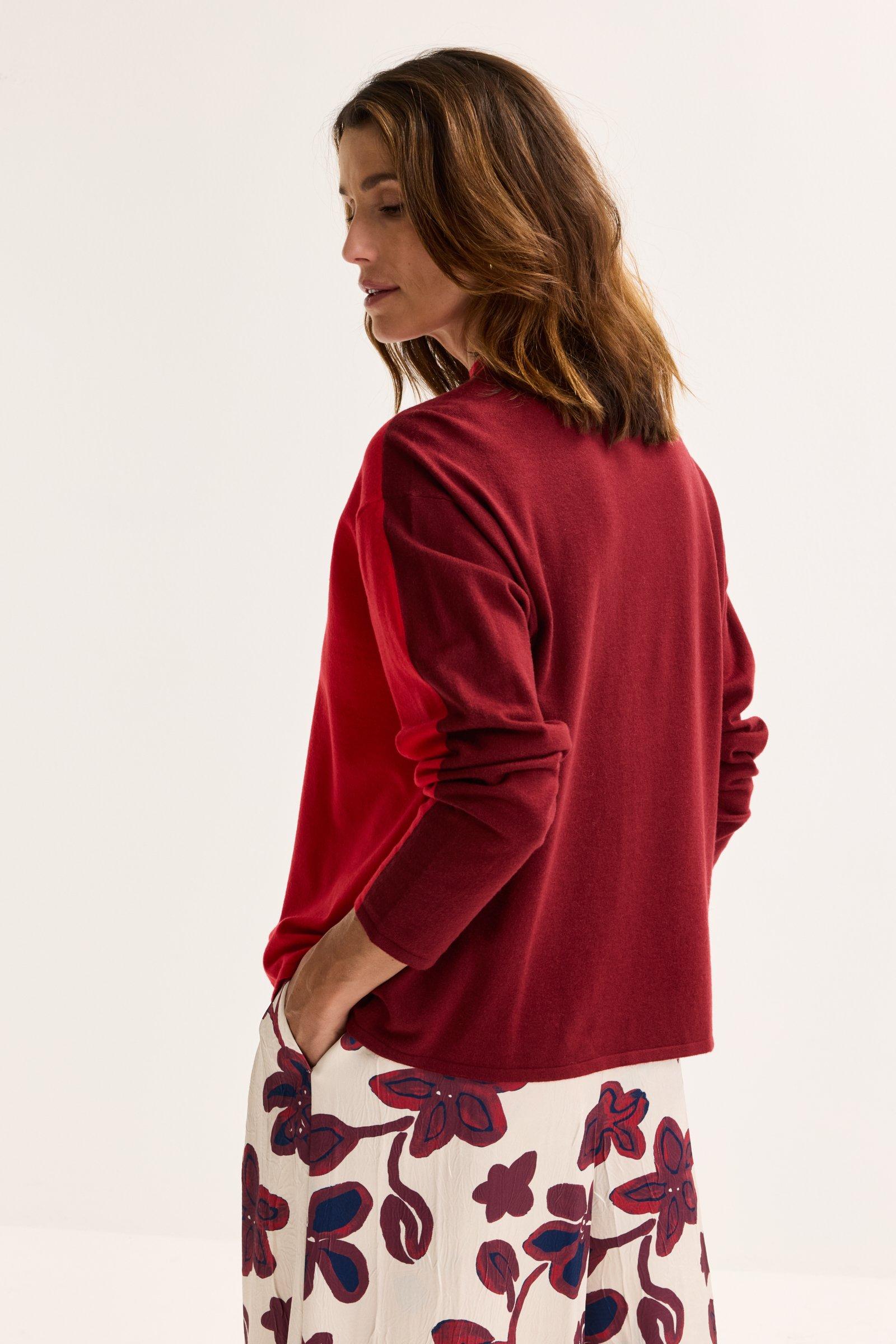 Truien - Fijne trui met  opstaande kraag en contrasterende rug