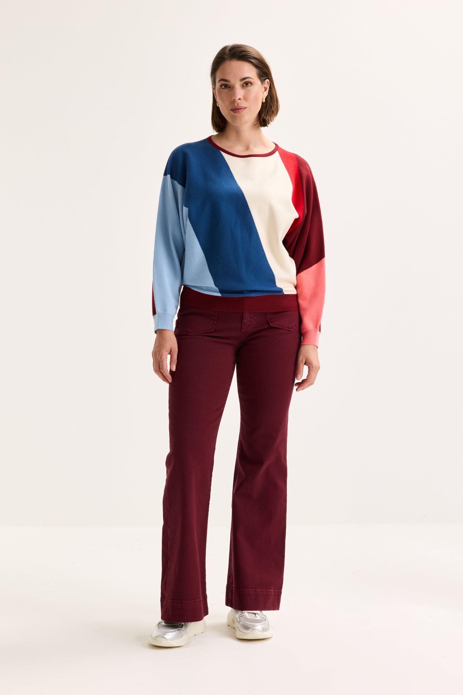 Truien - Colourblocking trui met vleermuismouw