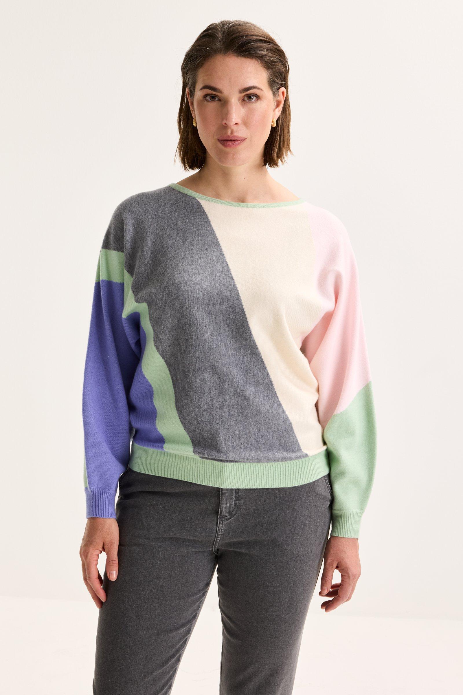 Colourblocking trui met vleermuismouw
