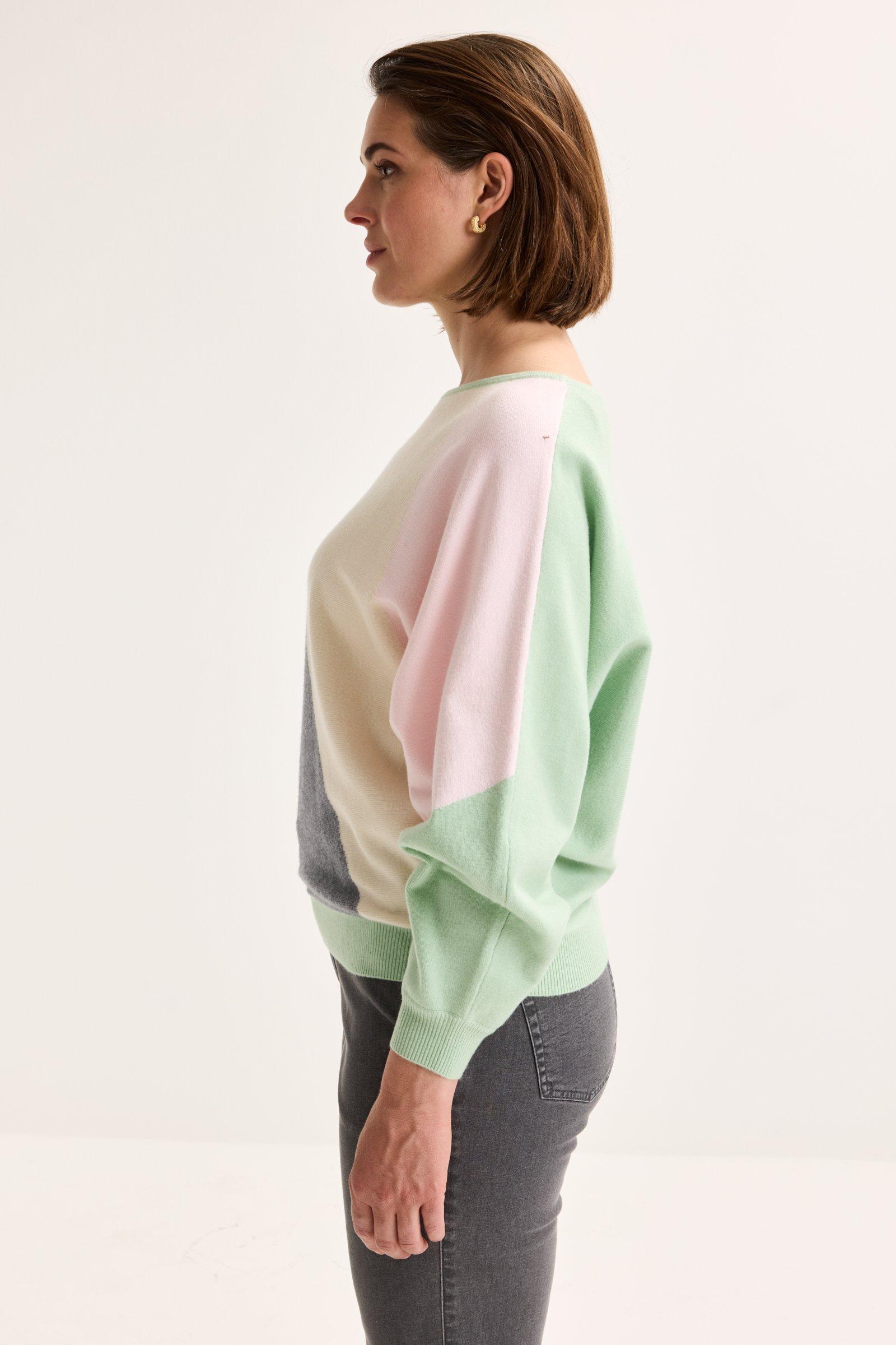 Truien - Colourblocking trui met vleermuismouw