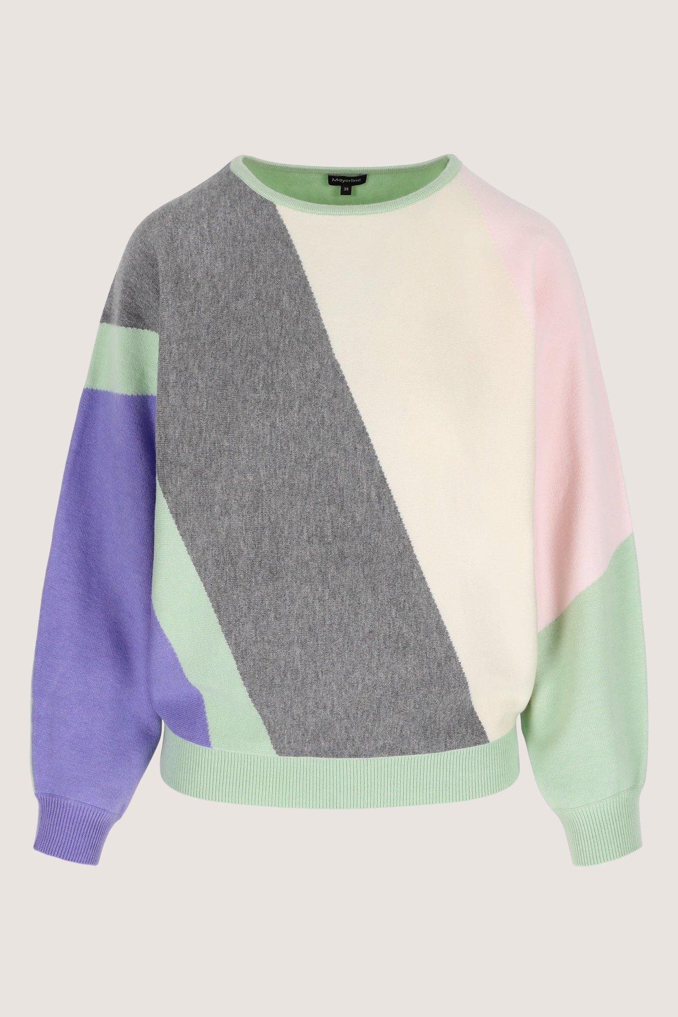 Truien - Colourblocking trui met vleermuismouw