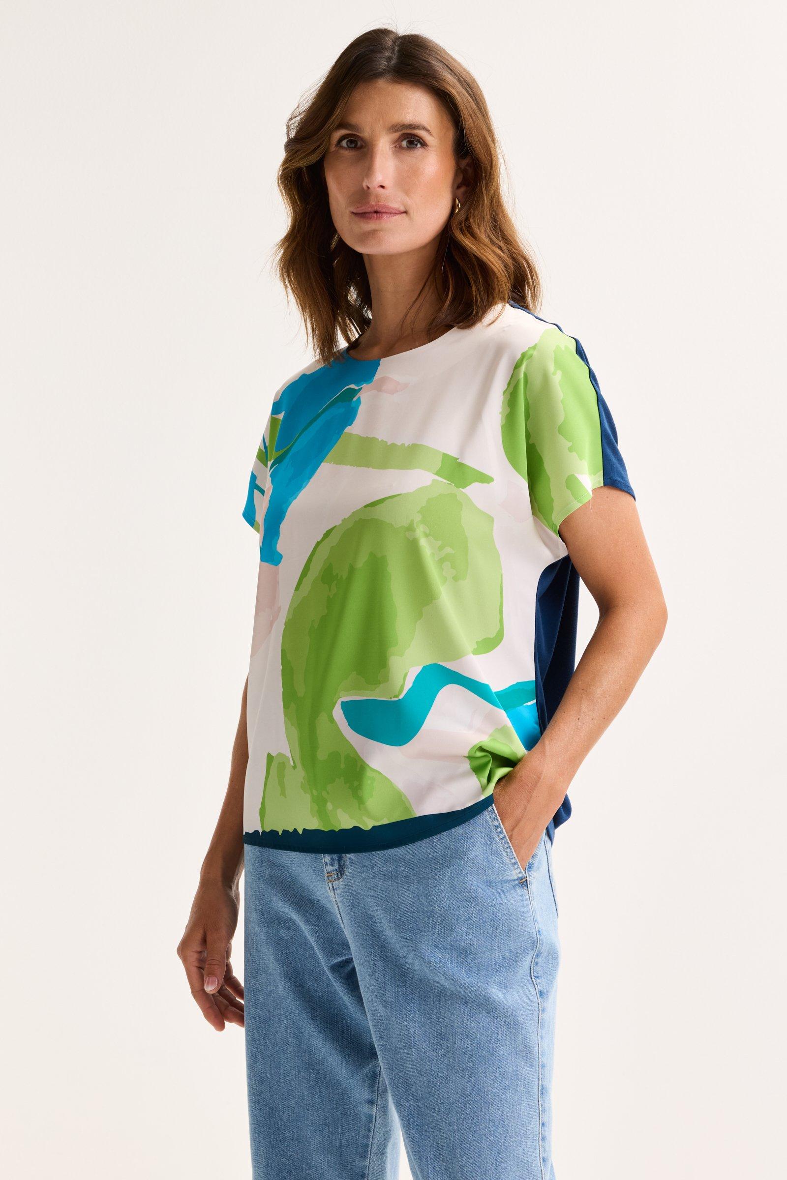 Sweatvest - T-shirtblouse met satijnen front
