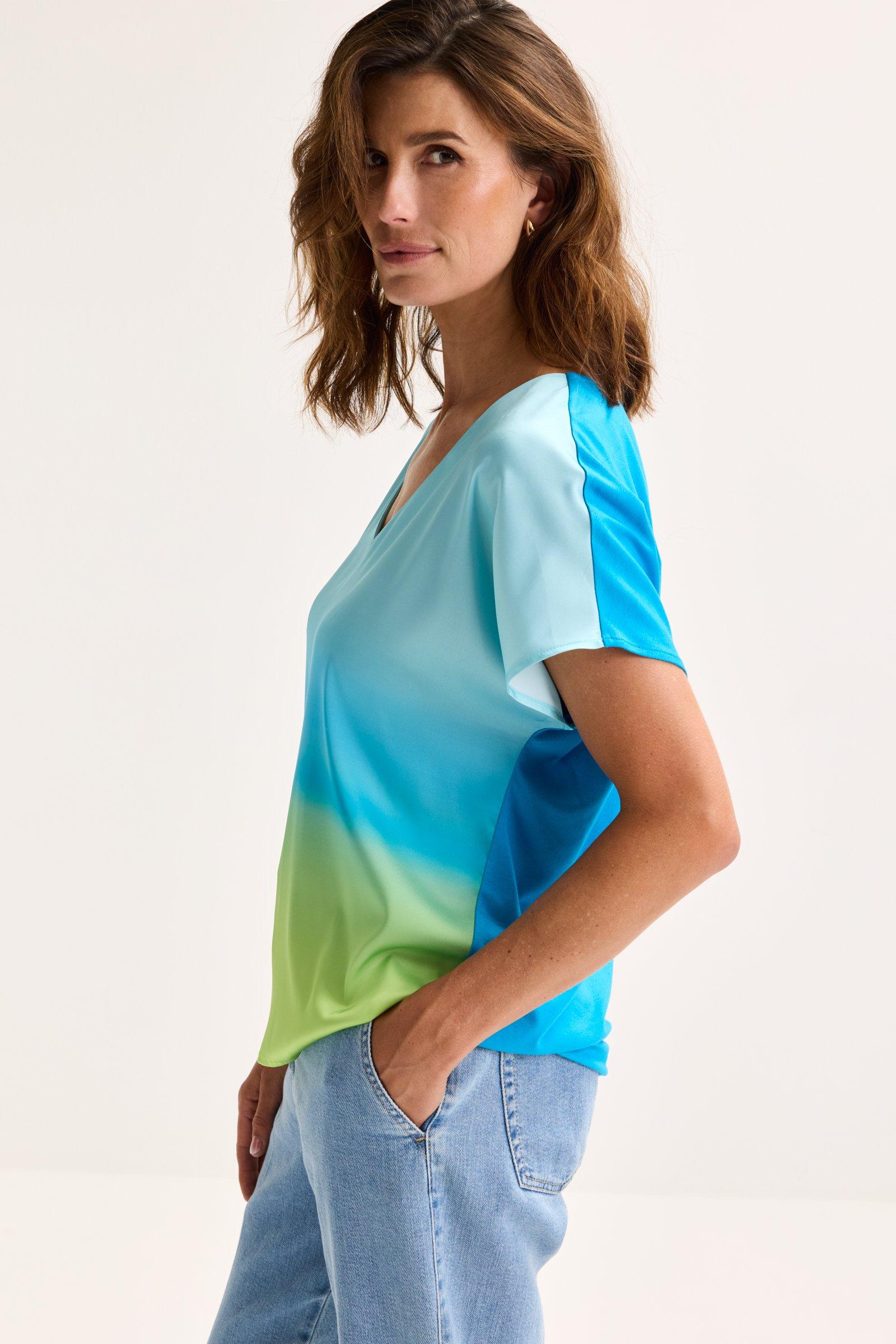 Sweatvest - T-shirtblouse met satijnen front