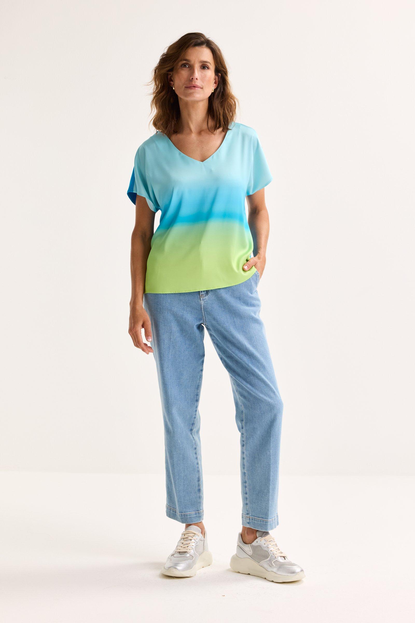 Sweatvest - T-shirtblouse met satijnen front