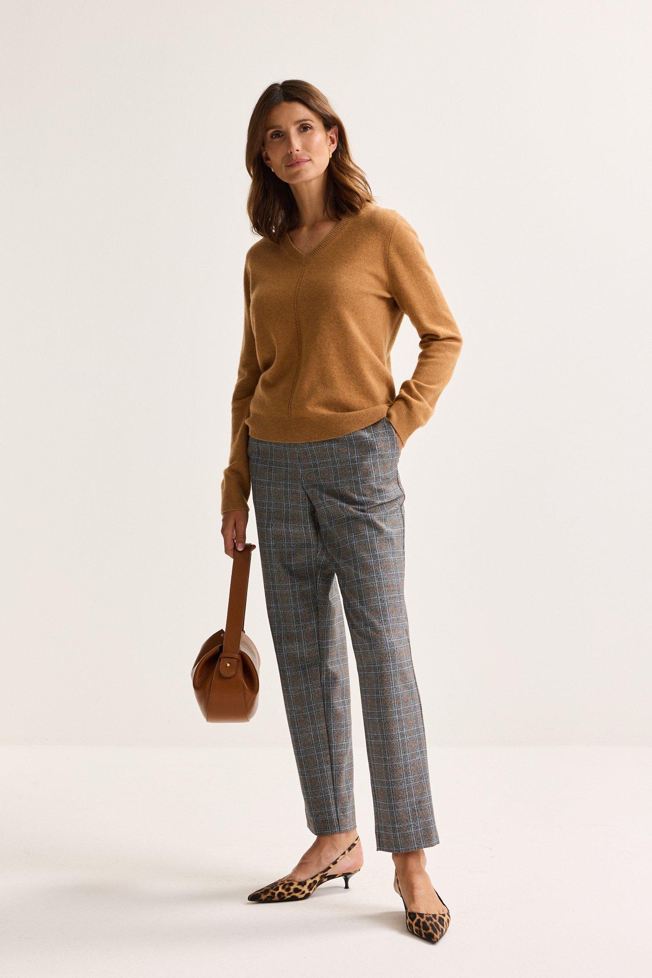 Geruite broek met elastische tailleband - may