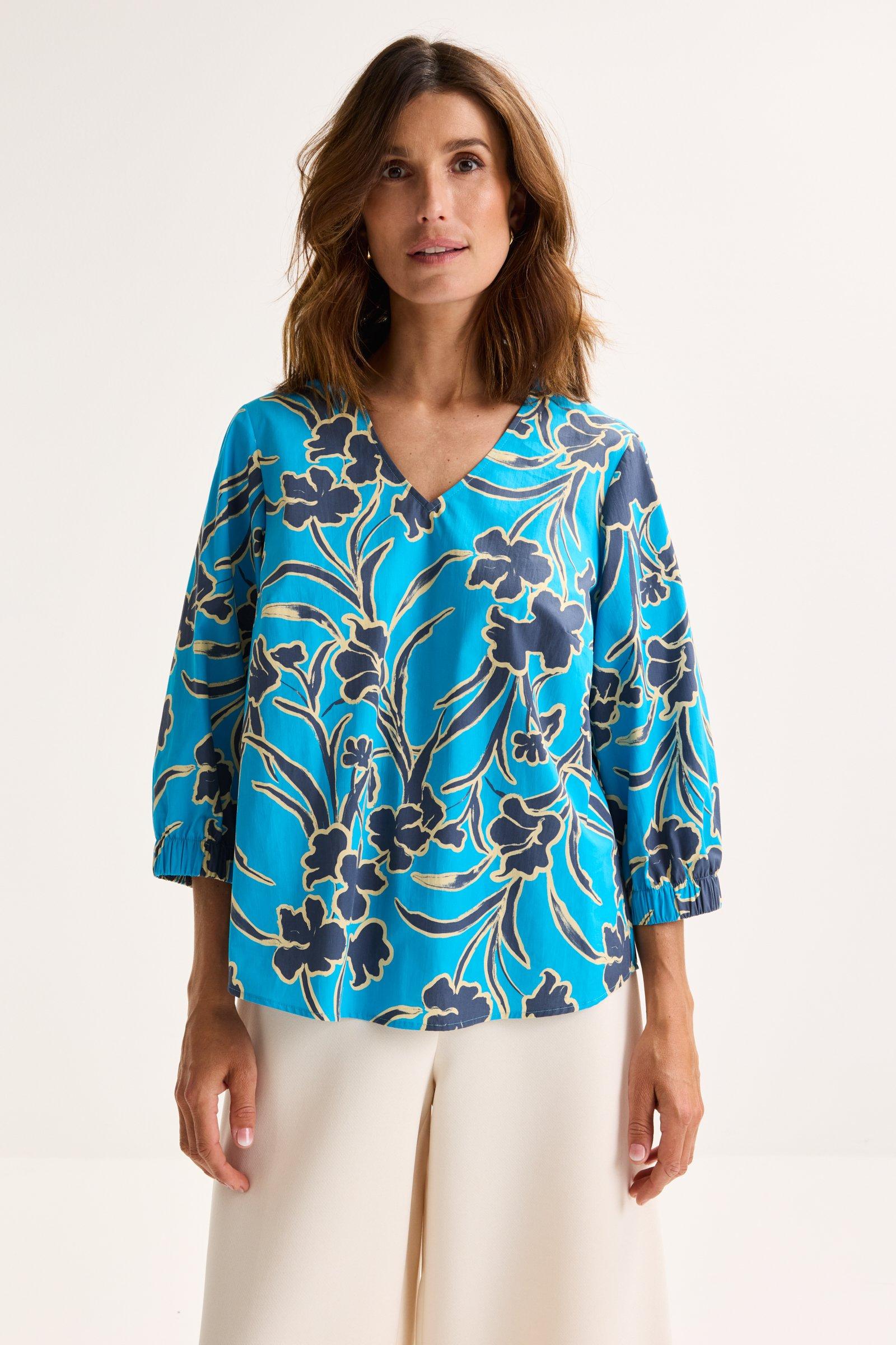 Katoenen V-halsblouse met bloemenprint - null - may
