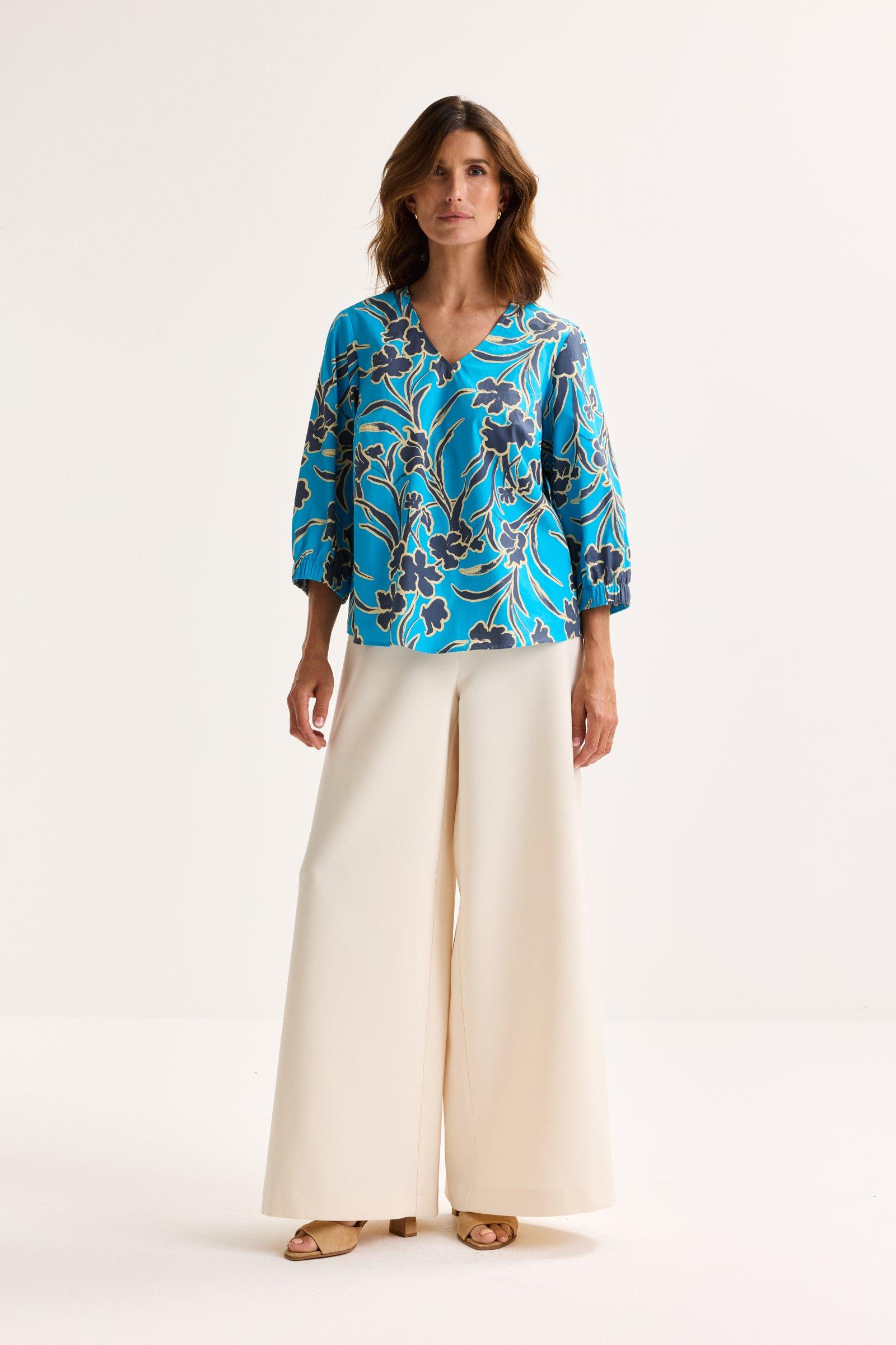 Hemden - Katoenen V-halsblouse met bloemenprint