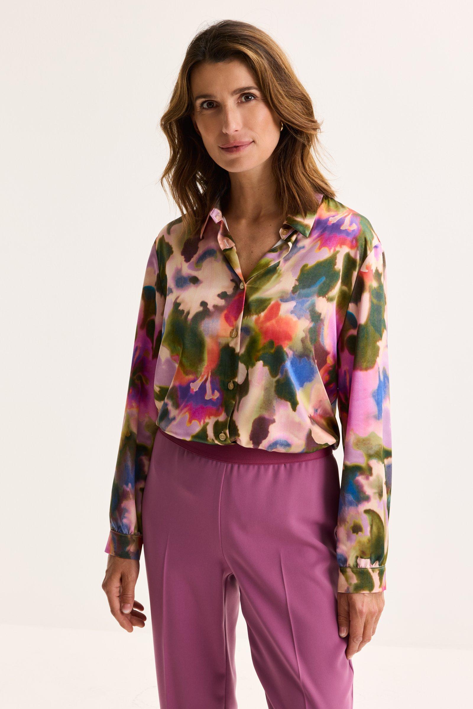 Mayerline Hemdblouse In Elastisch Satijn Met Aquarelprint
