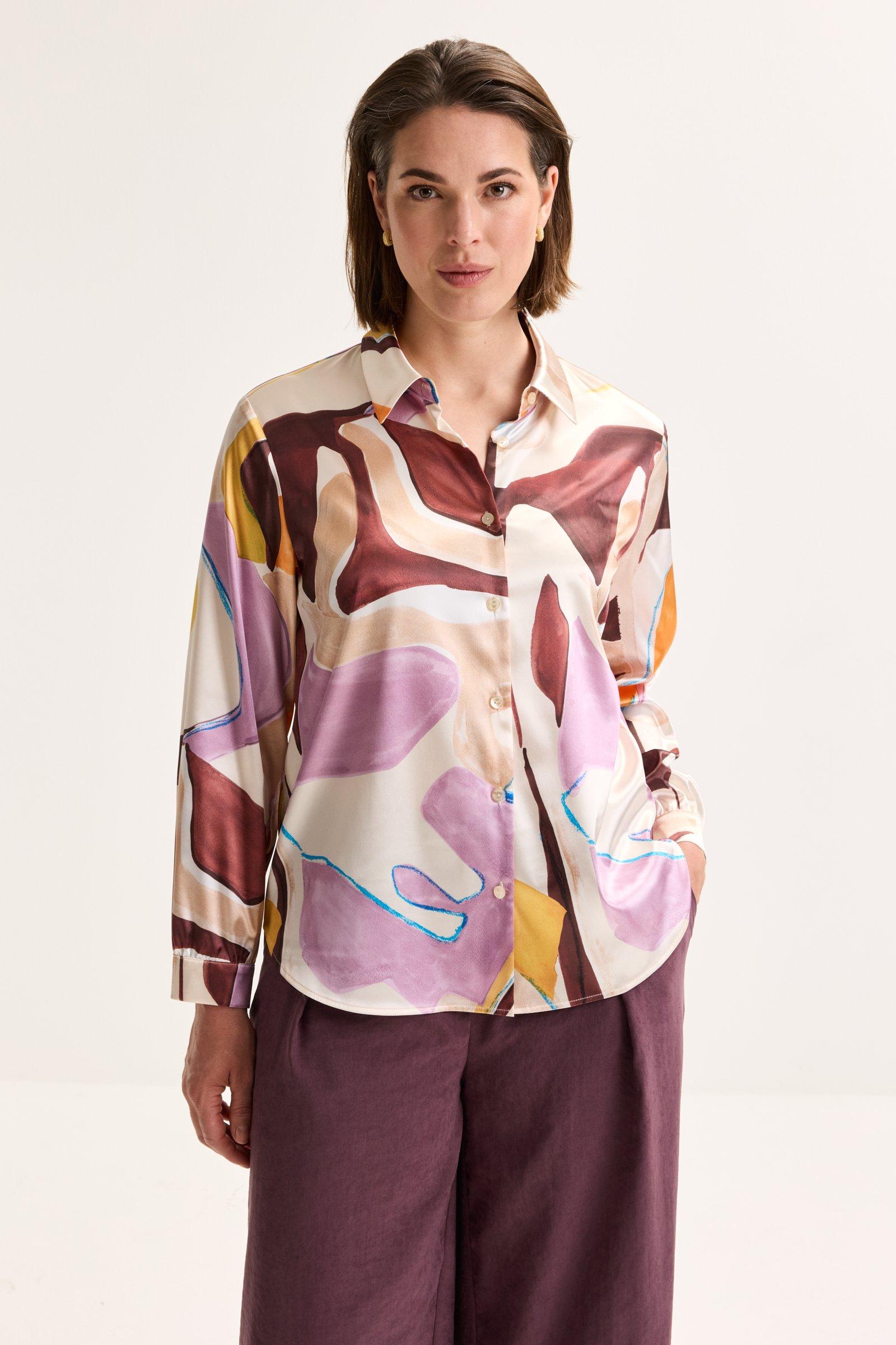Mayerline Hemdblouse In Elastisch Satijn Met Aquarelprint