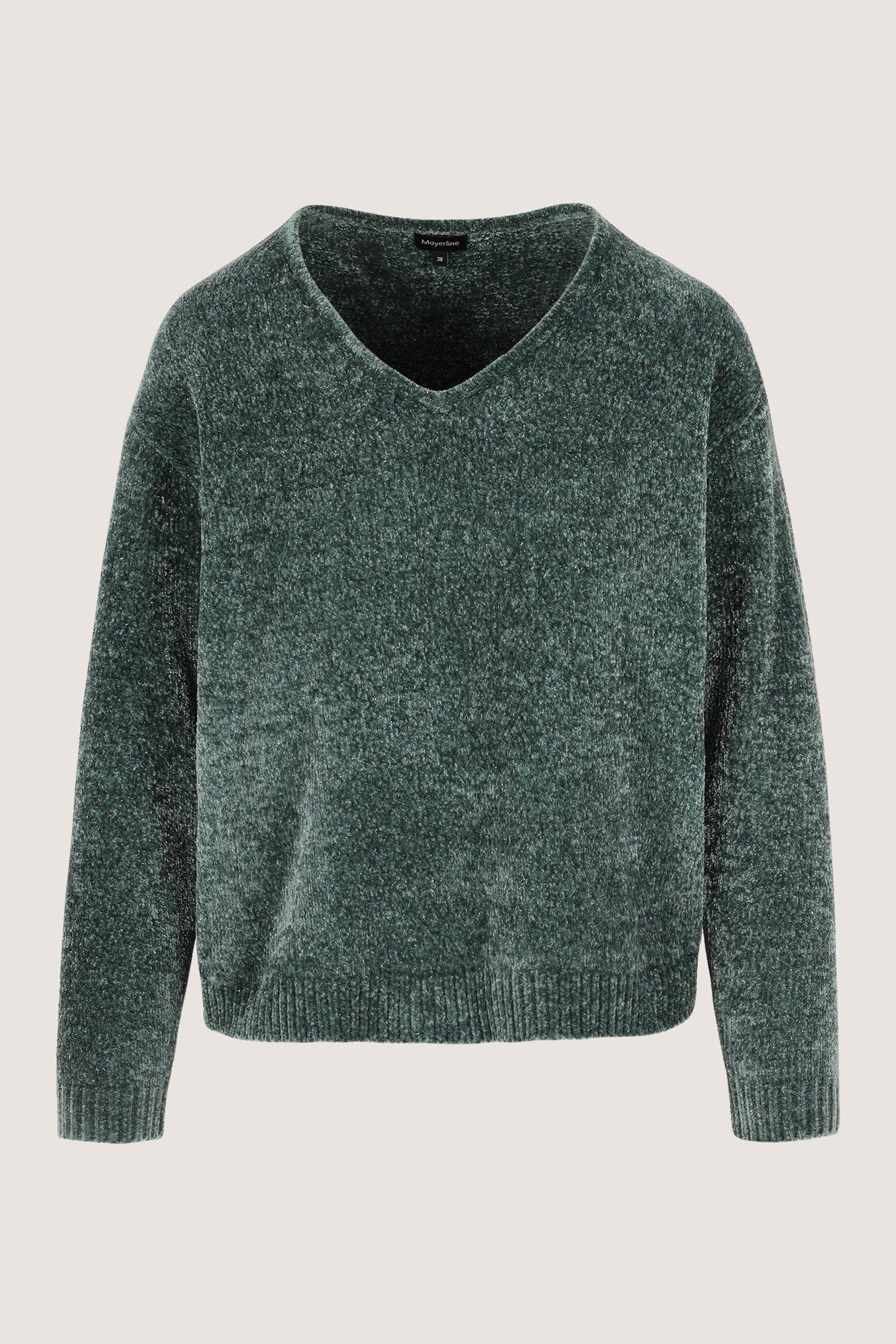 Truien - V-hals trui in chenille met lurex