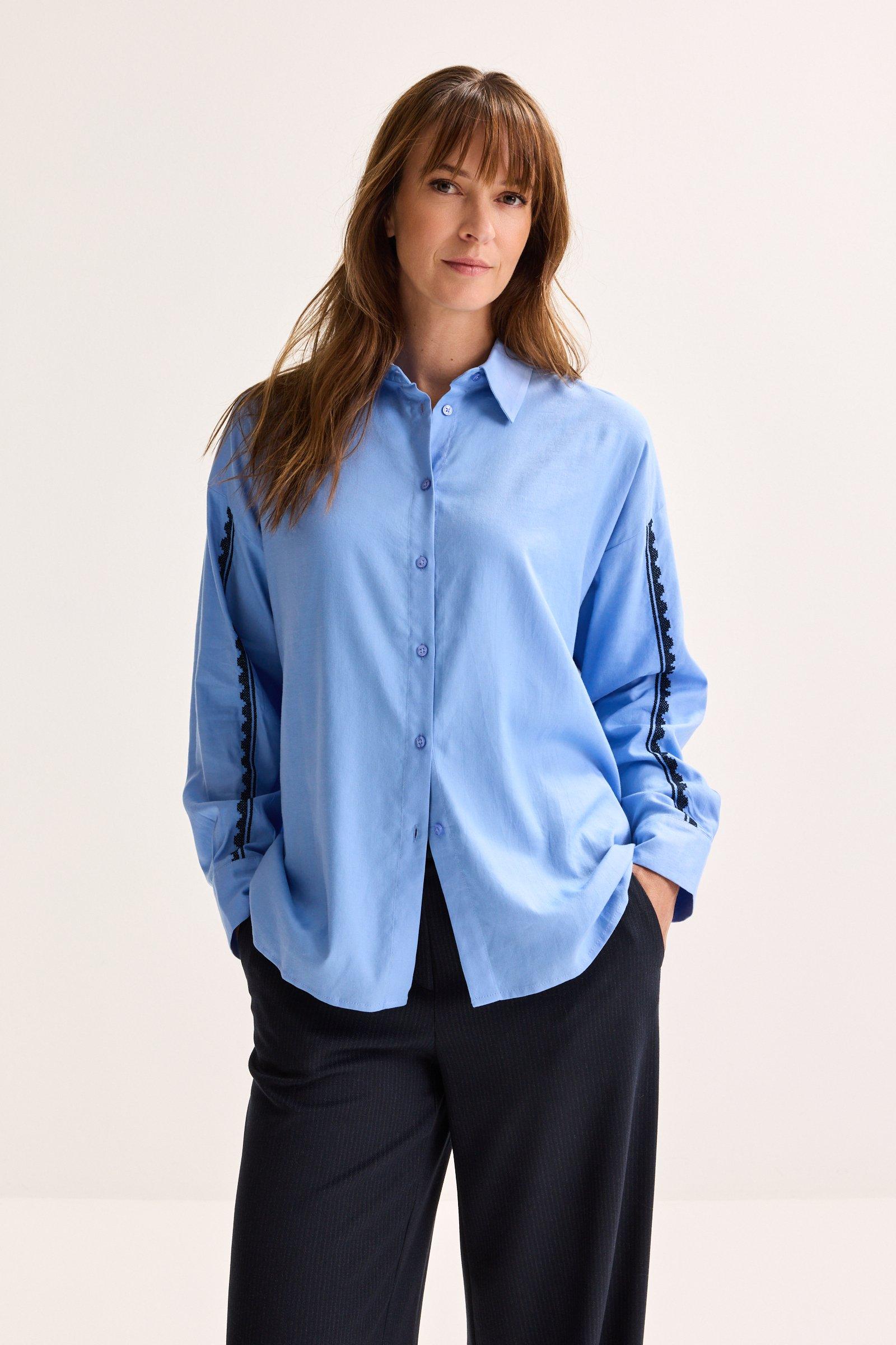 Chemises - Longue chemise ample brodée point de croix