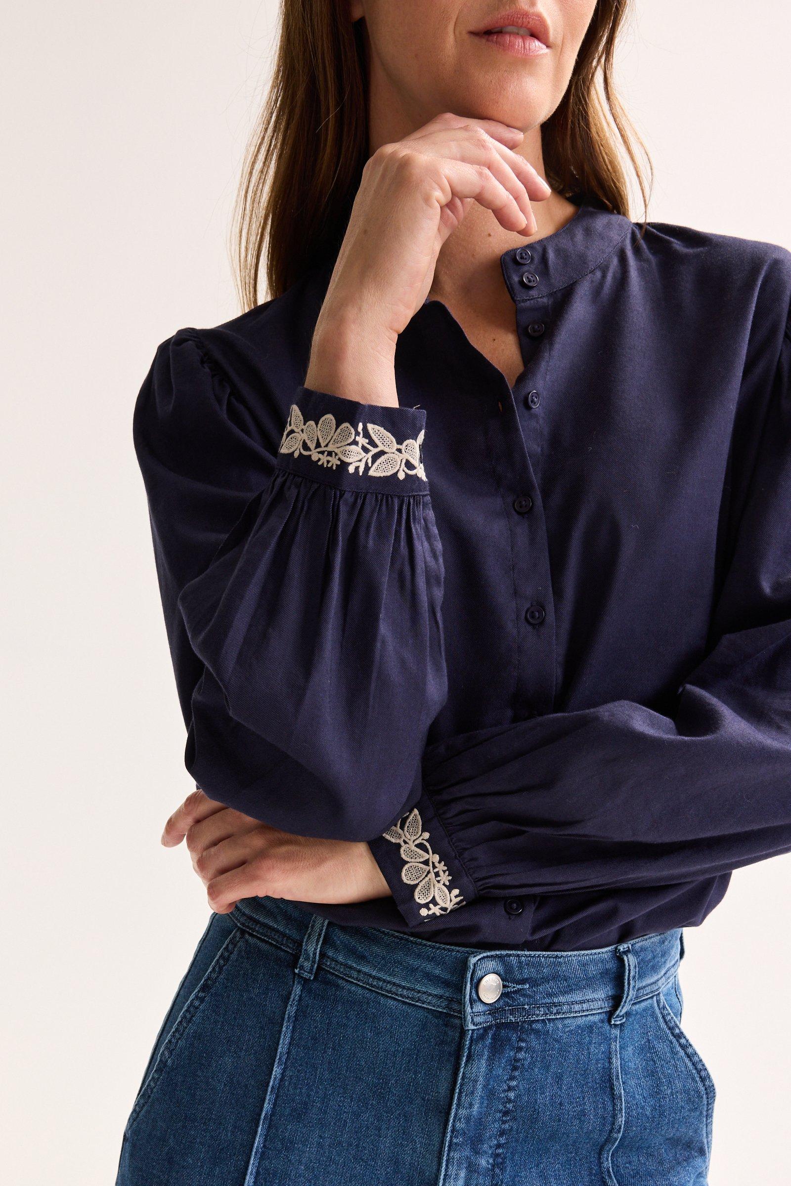 Hemden - Loose fit blouse met geborduurde manchetten