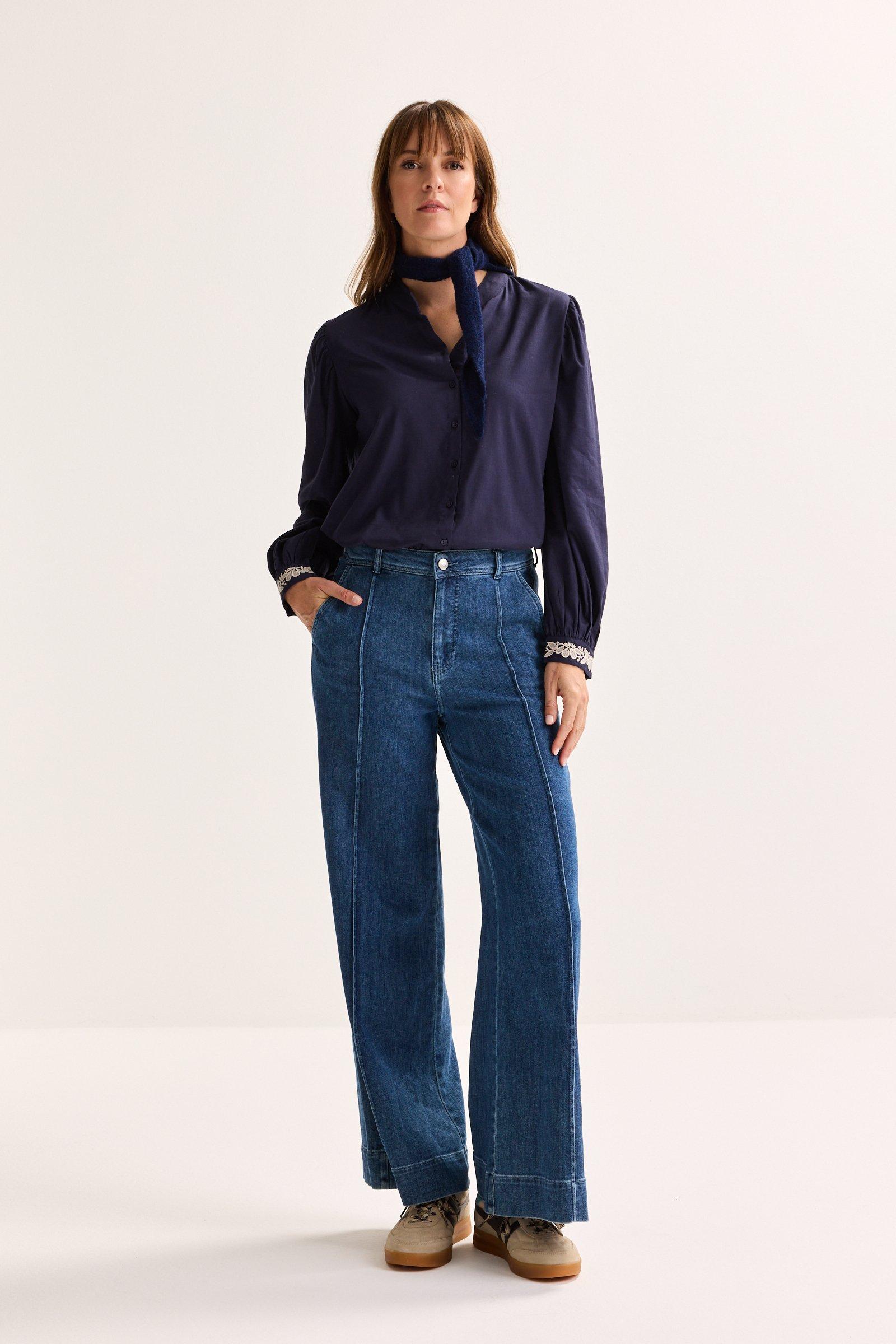 Hemden - Loose fit blouse met geborduurde manchetten