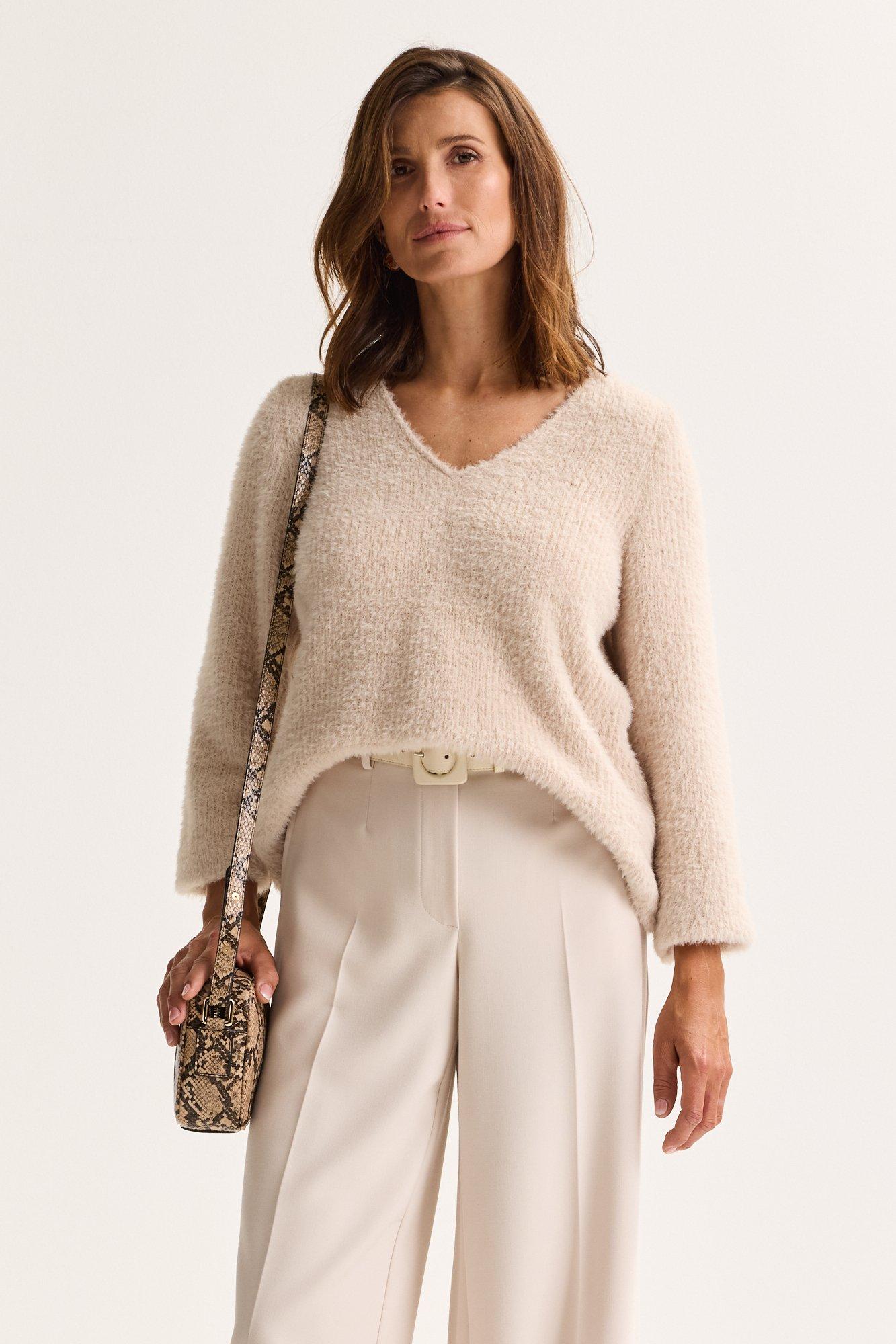 Haut en jersey poilu à col en V