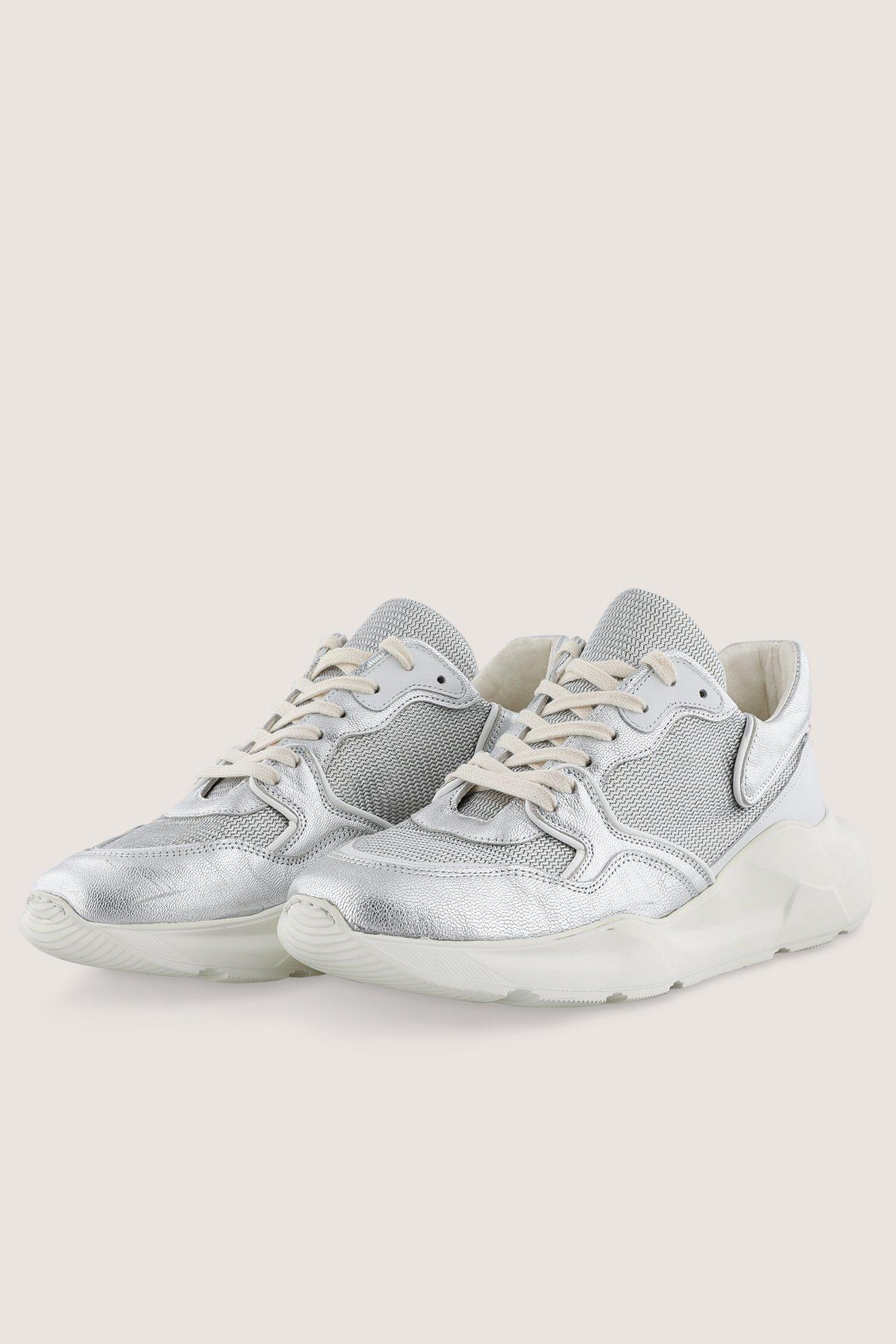 Sneakers in metallic leer en mesh - null - may
