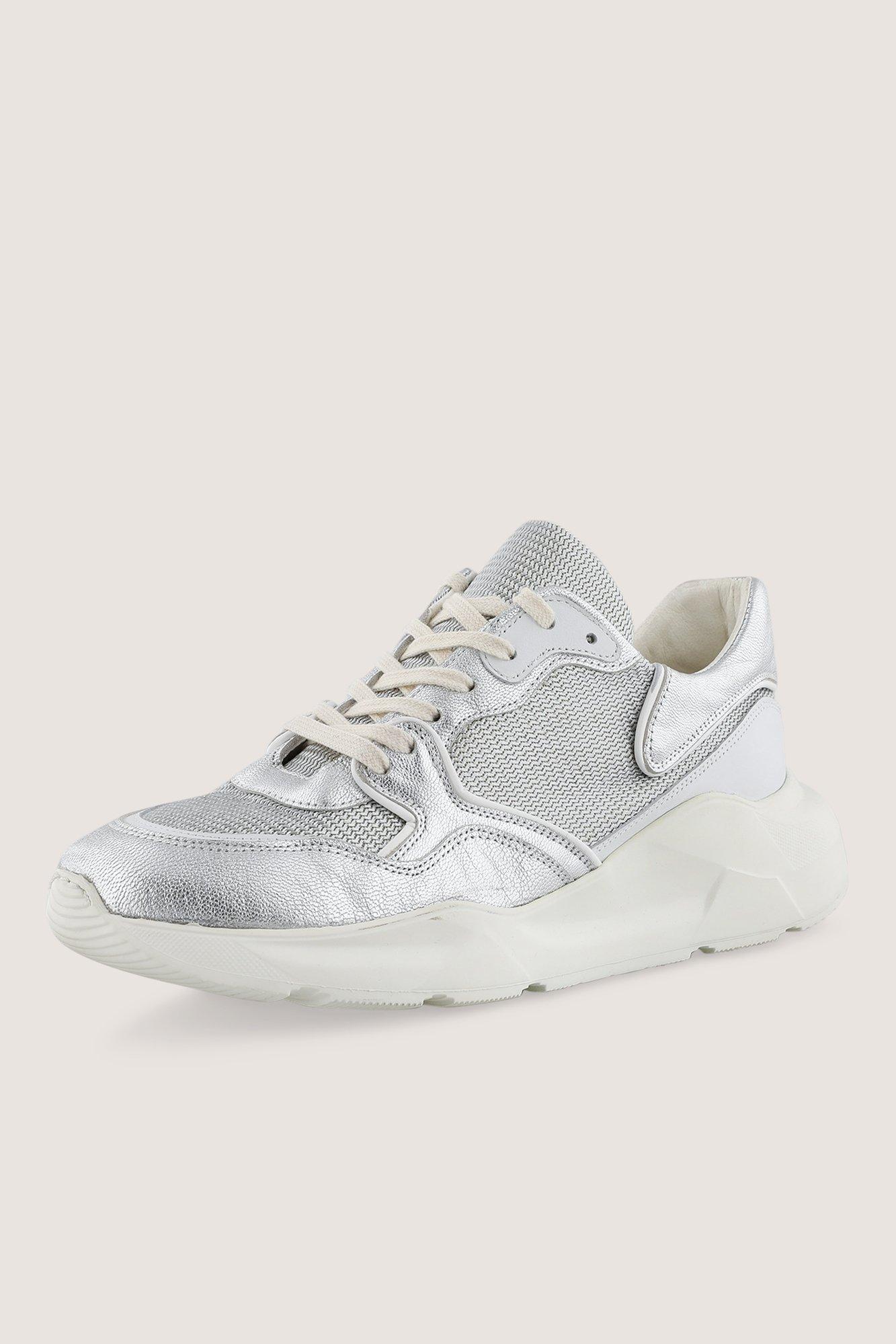 Chaussures - Baskets en cuir métallisé et résille