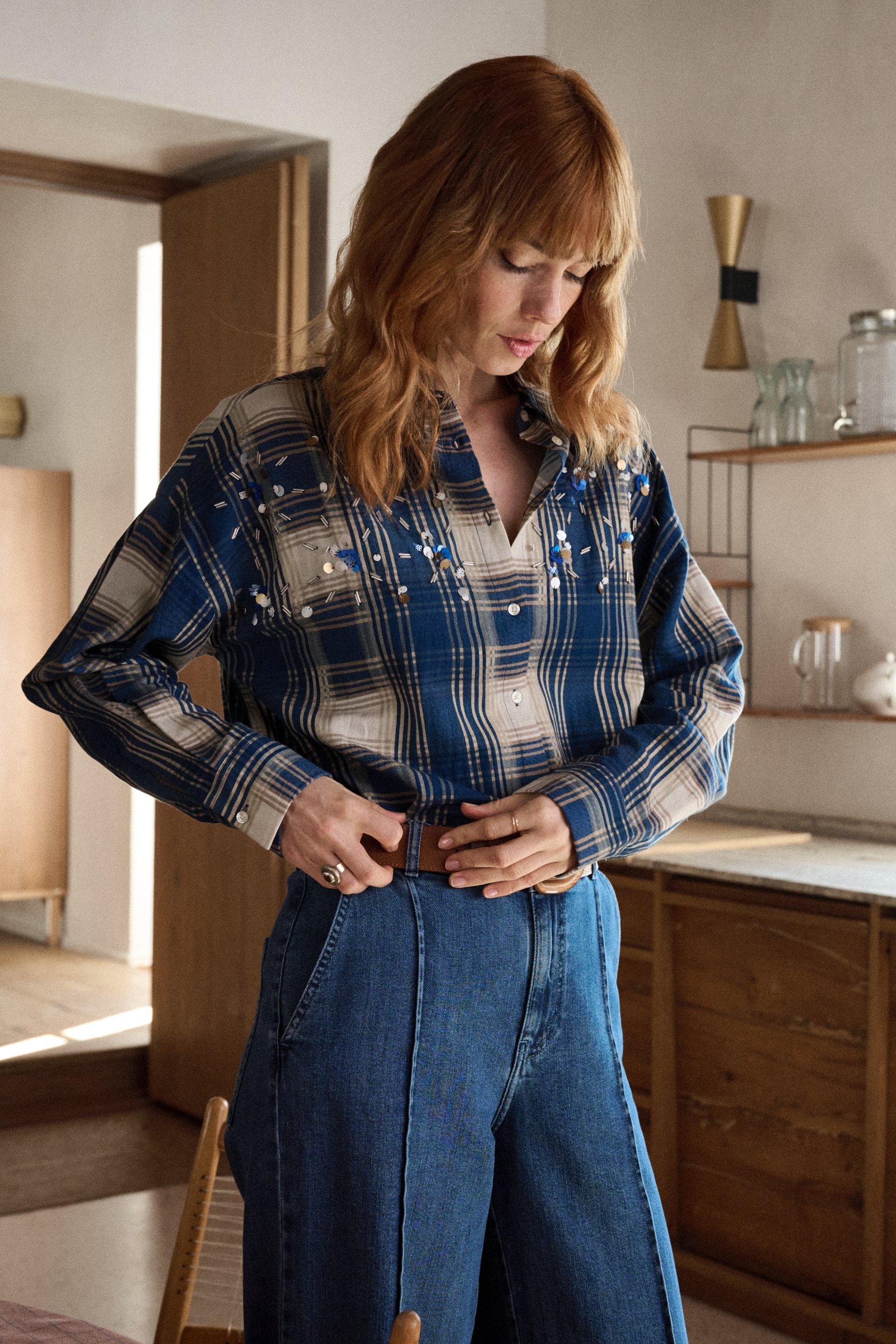 Chemise à carreaux en flanelle avec paillettes
