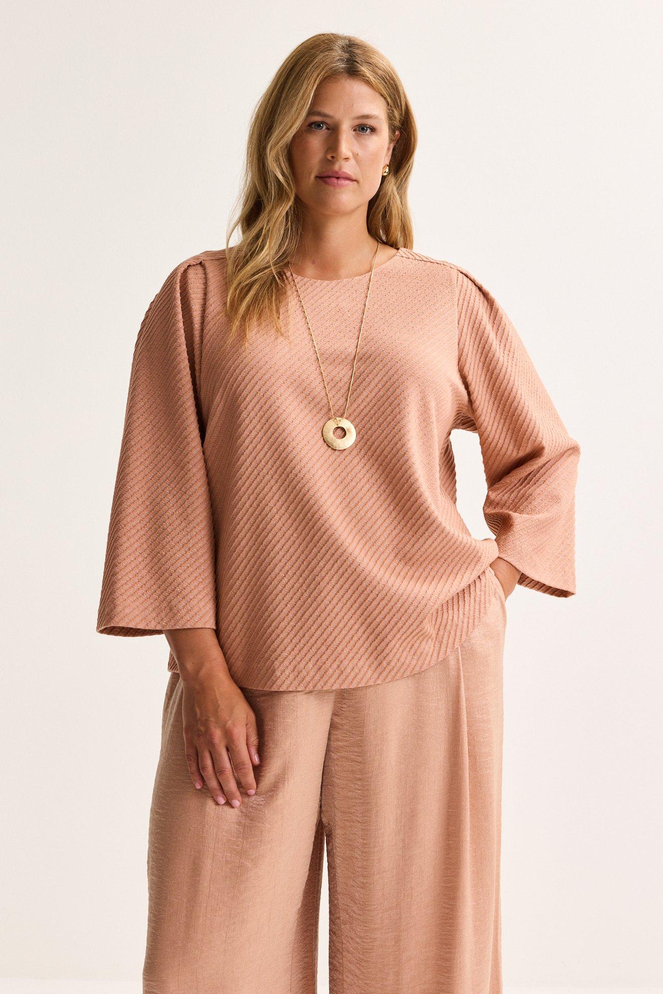 Wijde  jersey blouse in lurexjacquard