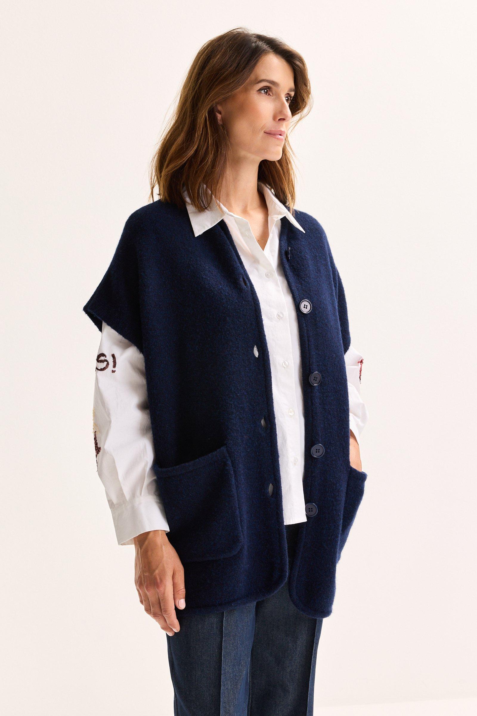 Cardigan - Lange V-halscardigan zonder mouwen
