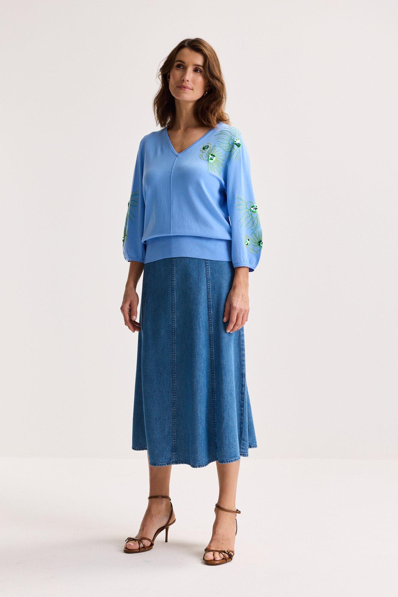 Jupe &eacute;vas&eacute;e en denim