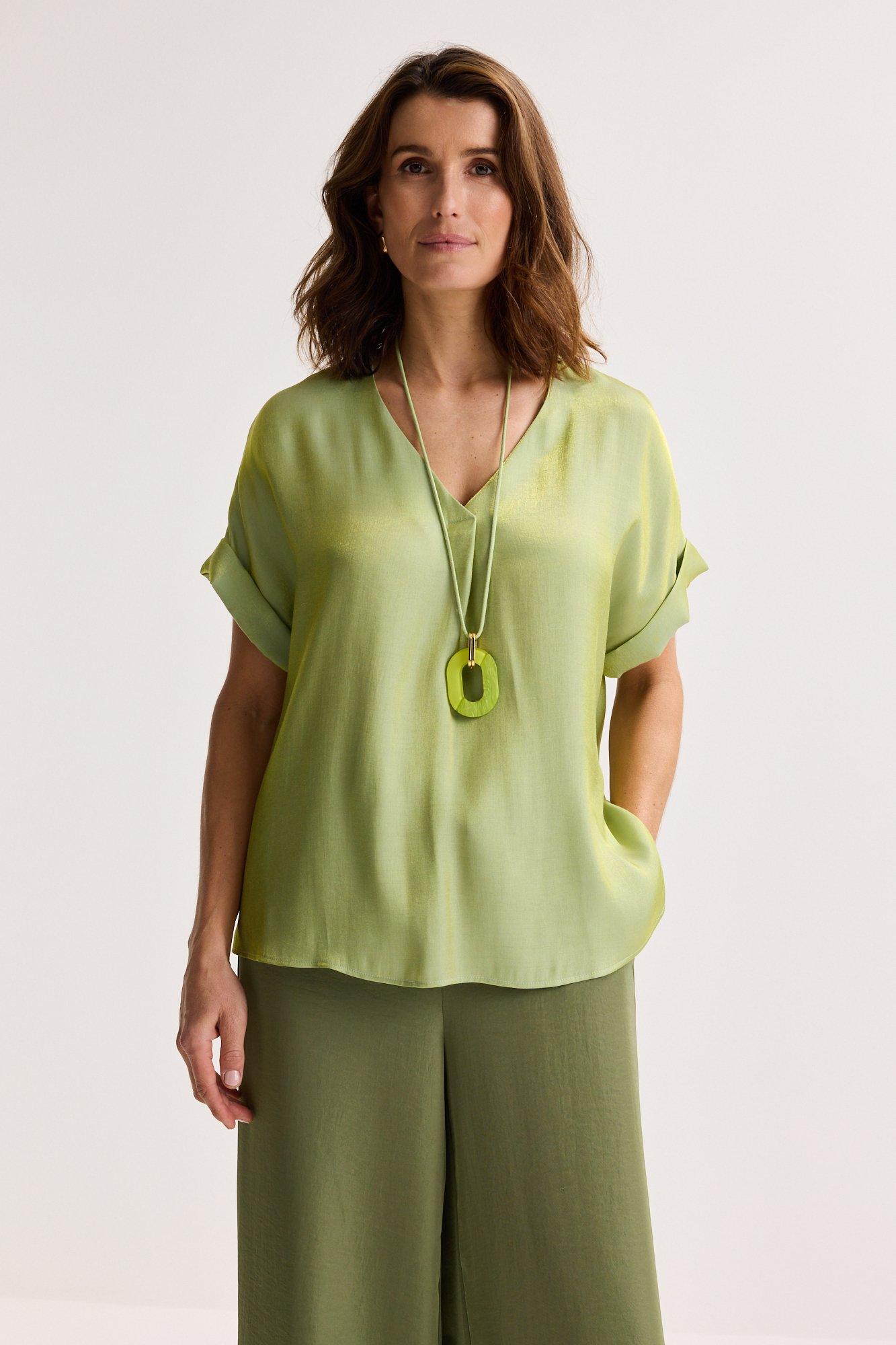 V-halsblouse in glanzend satijn