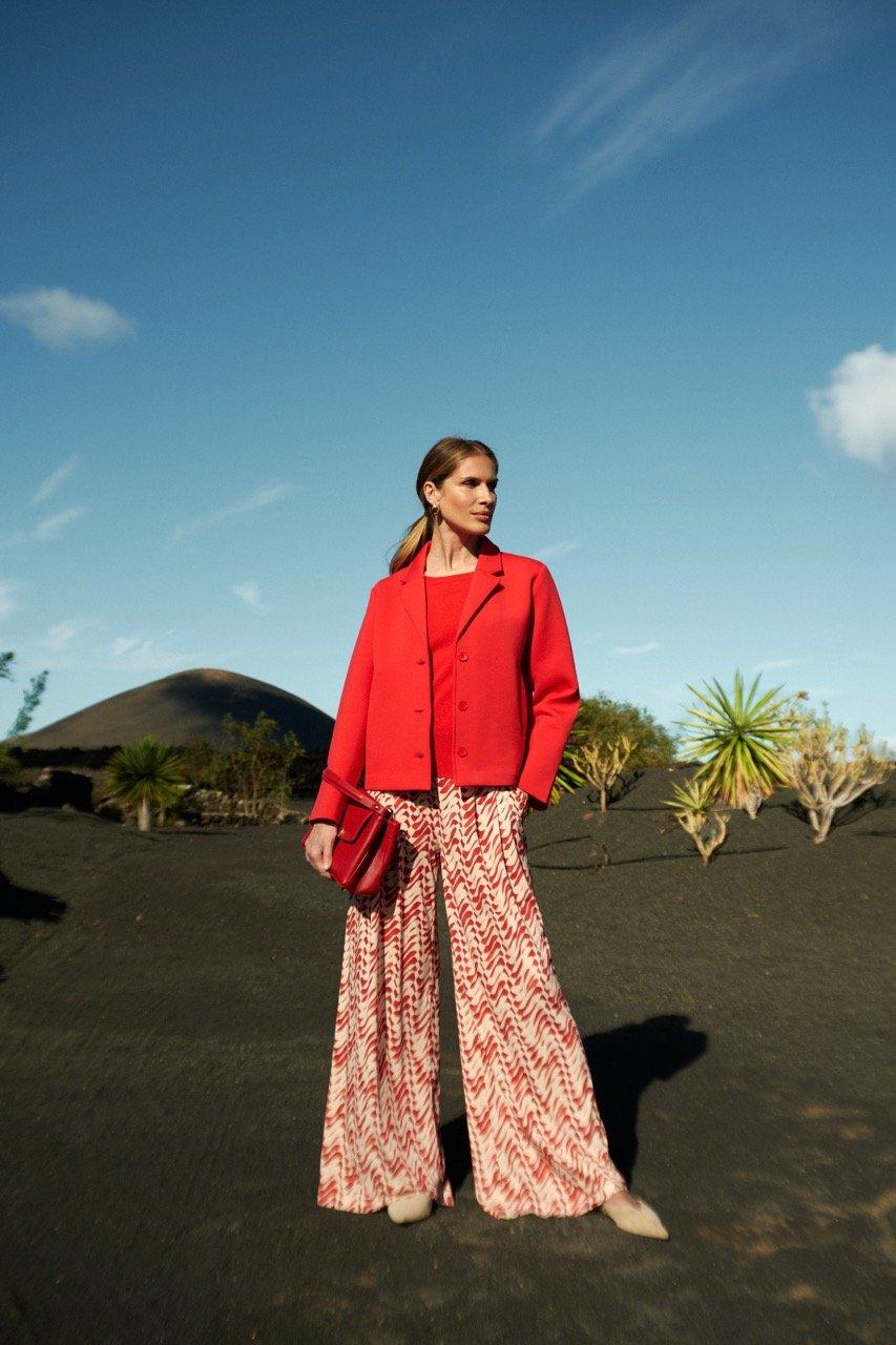 Wijde printbroek met bandplooien