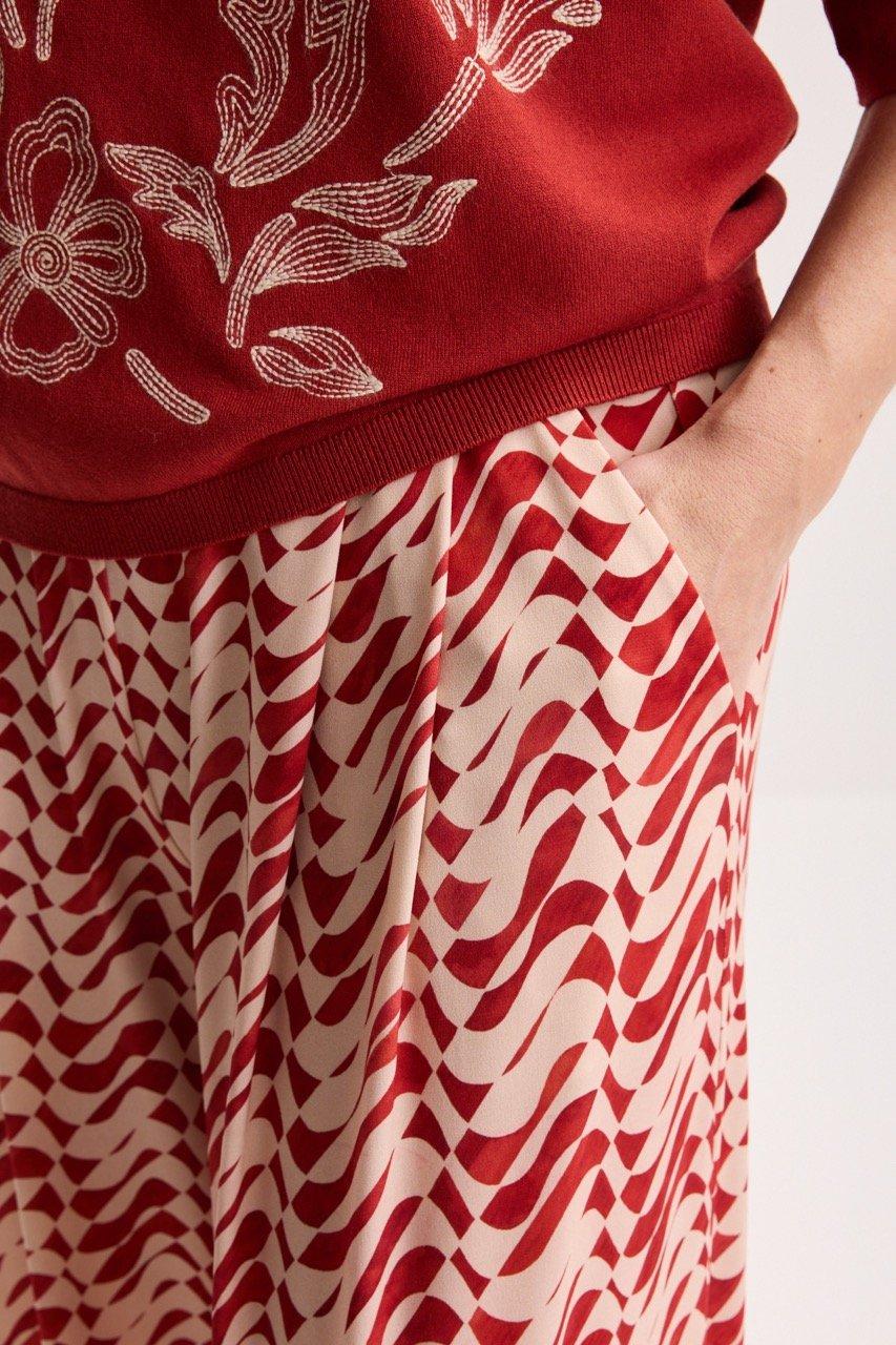 Broeken - Wijde printbroek met bandplooien