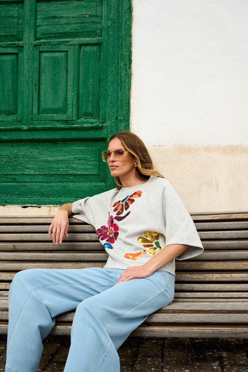 Sweatvest - T-shirt met pailletten